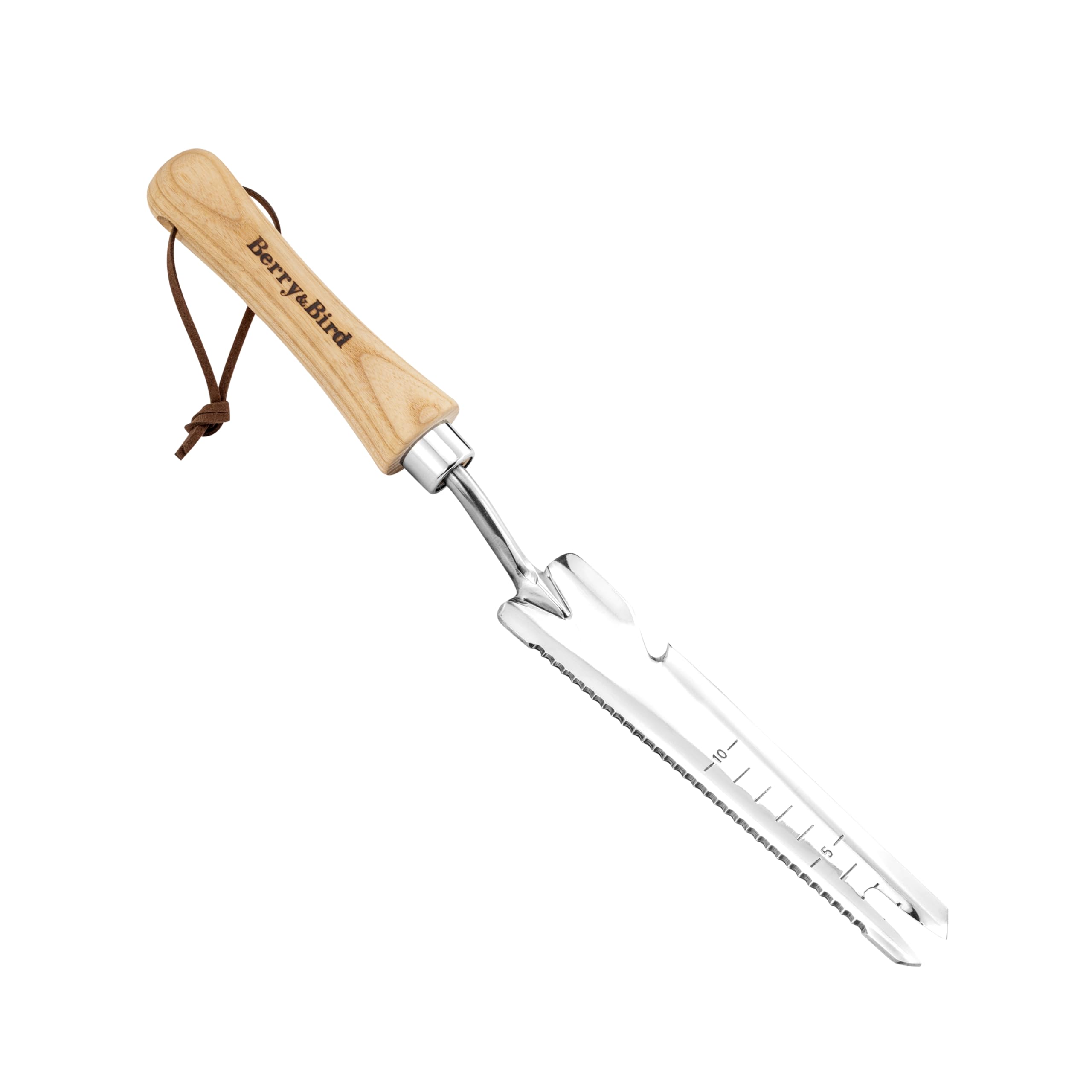 Berry&Bird Multifunktions-Unkrautjäter 37,8 cm, Unkrautstecher mit Stiel aus Eschenholz, Edelstahlkopf mit Maß Unkrautstecher, Handjätgerät für den Garten, Gras- und Erdflächen, für Graben Jäten Lösen