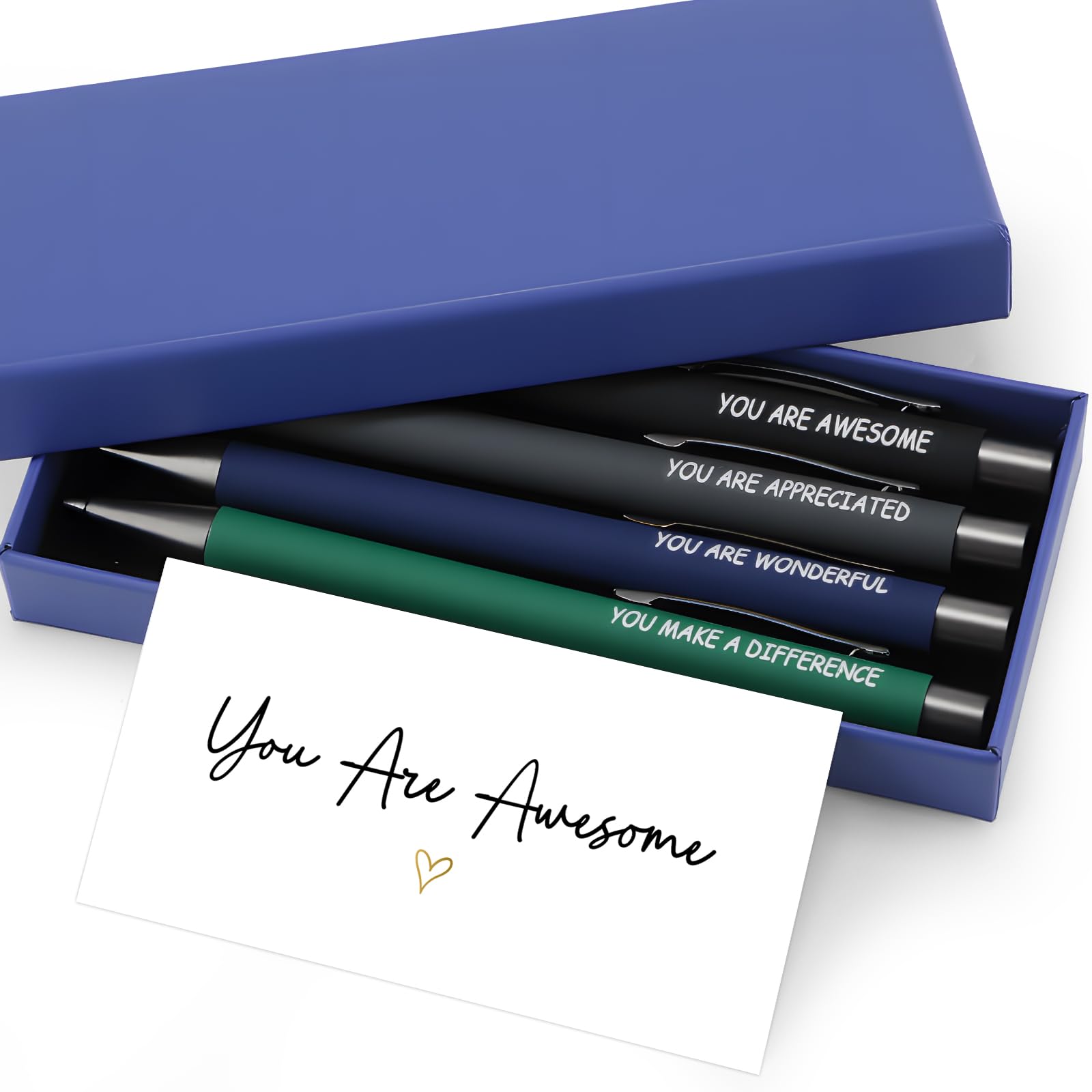Tenare 4 Pack Inspirational Gift Pen Set Black Ink Ballpoint Pens & Gift Box with Cards for Appreciation Inspirational Retirement Birthday Christmas Teacher Office Writing Gifts(Morandi)