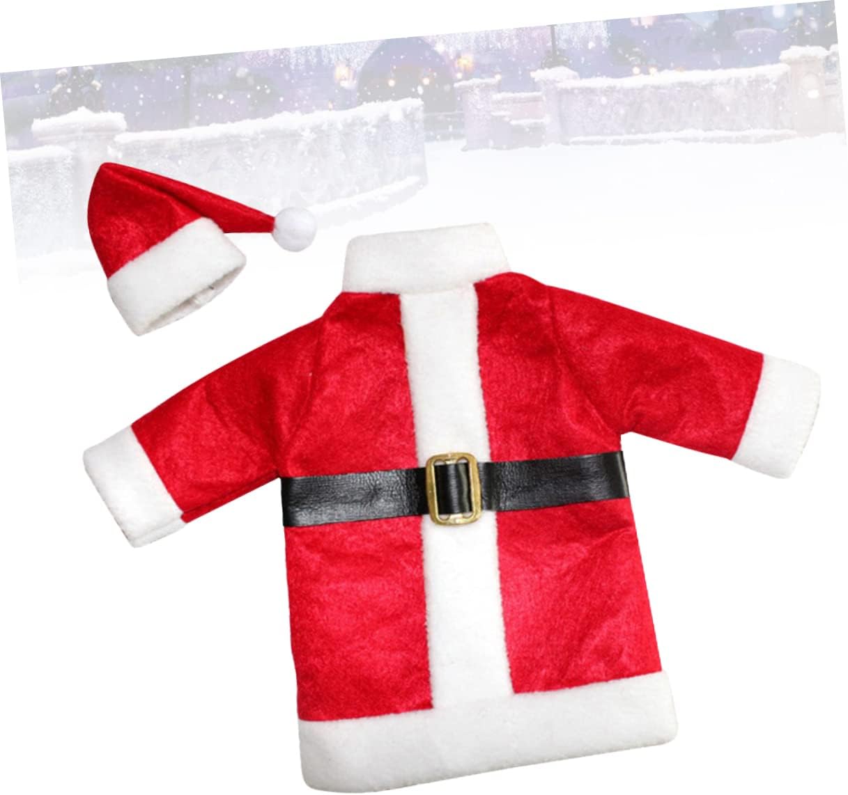 Xmas Christmas Wine Bottle Cover Hat Set, Red Non-woven Decor