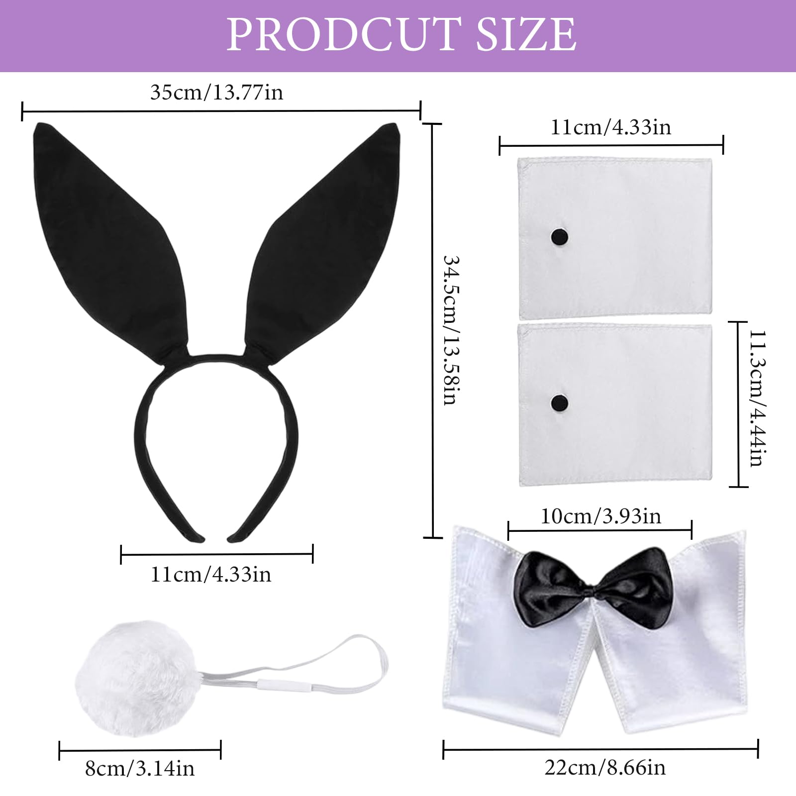 BOGCLEE Bunny Costume Set, Bunny Costume Accessories, Rabbit Ear Headband Bow Tie Cuffs Tail - Image 2