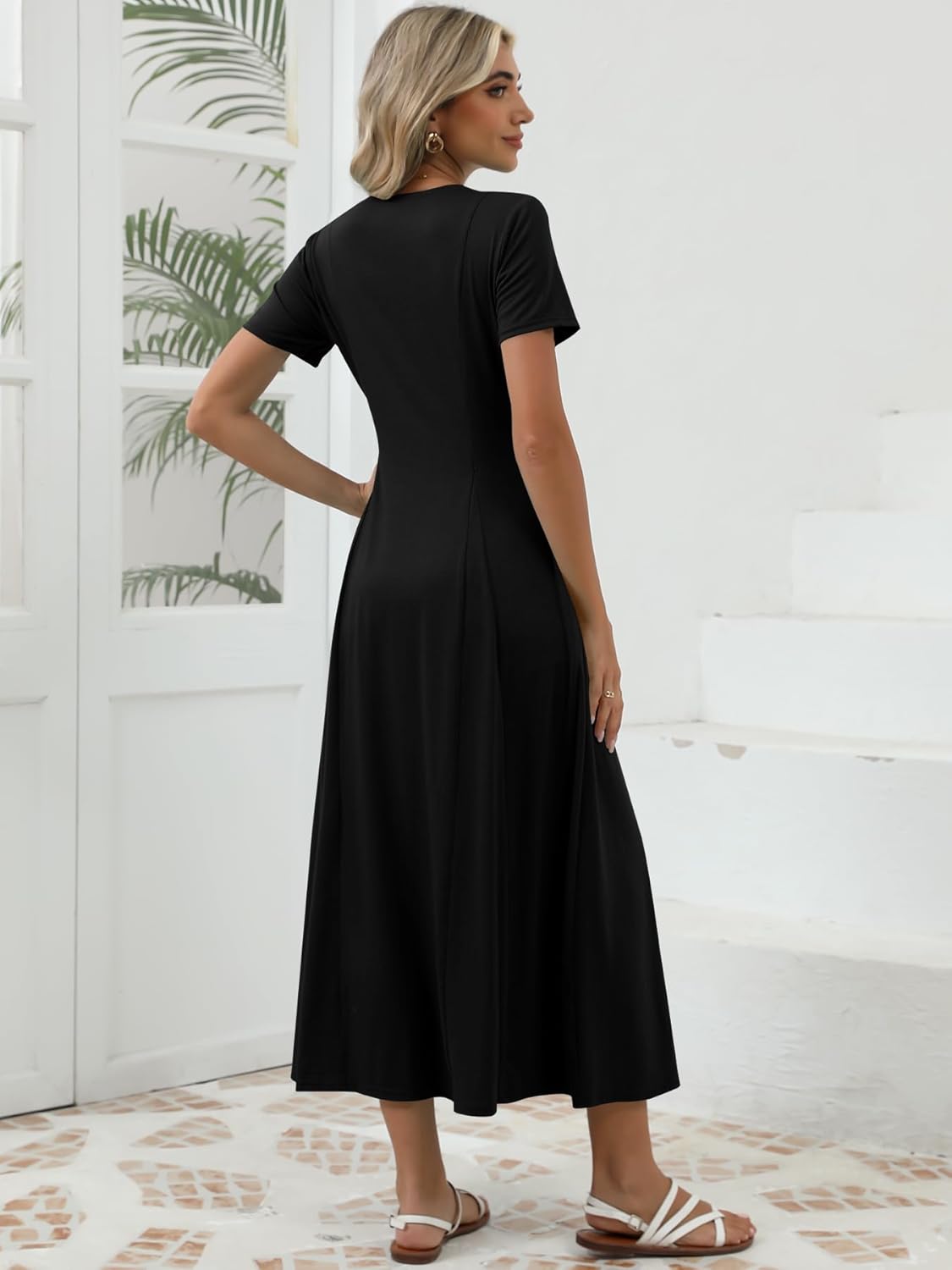 Women's Spring Casual Maxi Dress Short Sleeve Fit and Flare A Line Flowy T Shirt Long Vacation Dresses with Pockets - Image 5