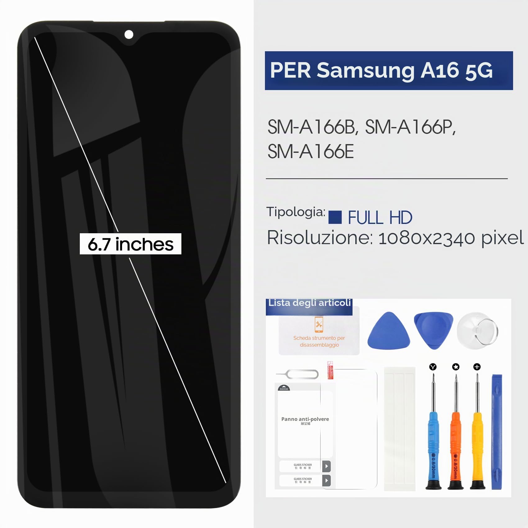 Reparo Per Samsung Galaxy A16 4G / 5G schermo LCD di ricambio per display LCD Samsung A16 4G per display LCD touch screen digitalizzatore SM-A165F SM-A165M SM-A166B (nero)