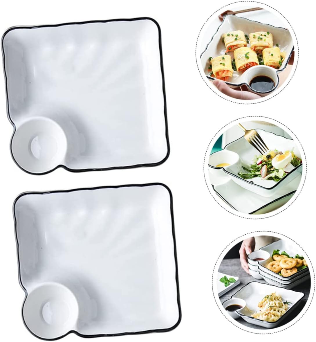 Cabilock Set of 2 Sushi Plates Ceramic Dumpling Plate Sushi Dipping Bowl Decorative Home