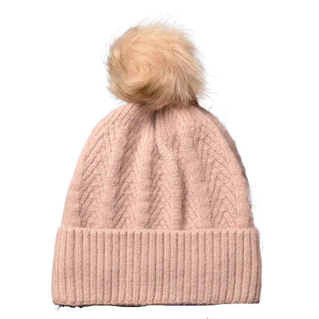 2 pièces Bonnet Chapeau Fourrure Pompon tricoté Automne Hiver Chaud Oreille Protection Bonnets pour Chaud(Pink)