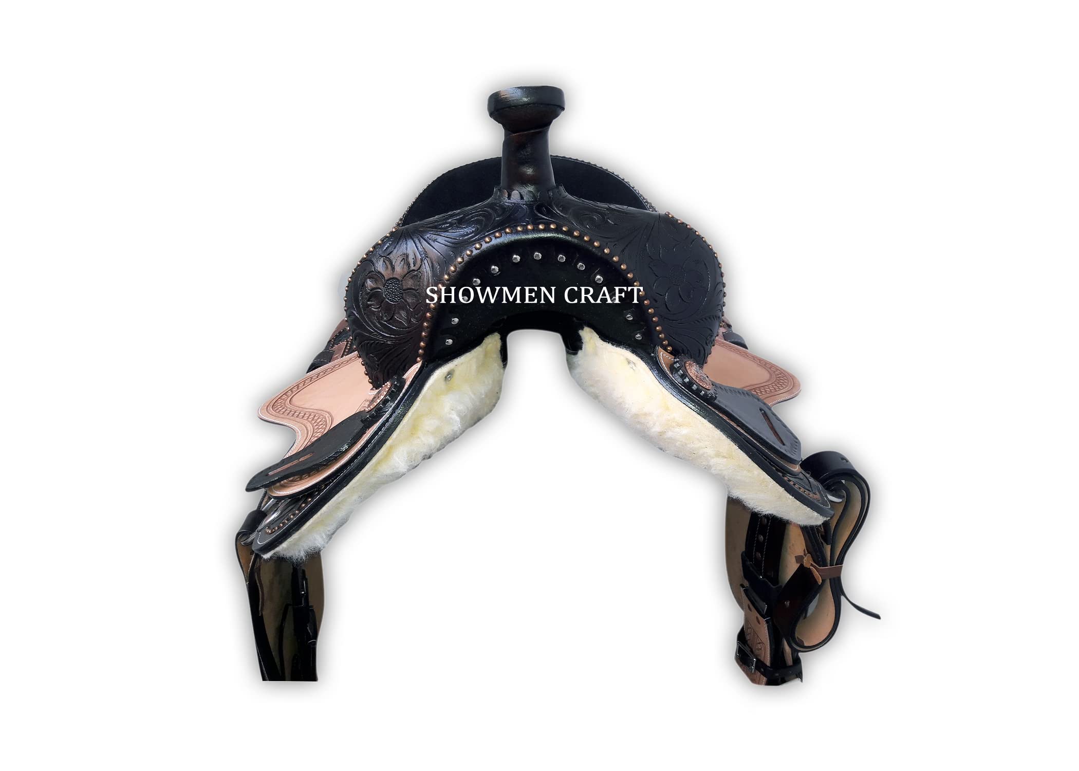 Western Saddle Barrel Racing Sella con accenti in rame da cowboy in preghiera con testiera e pettorale