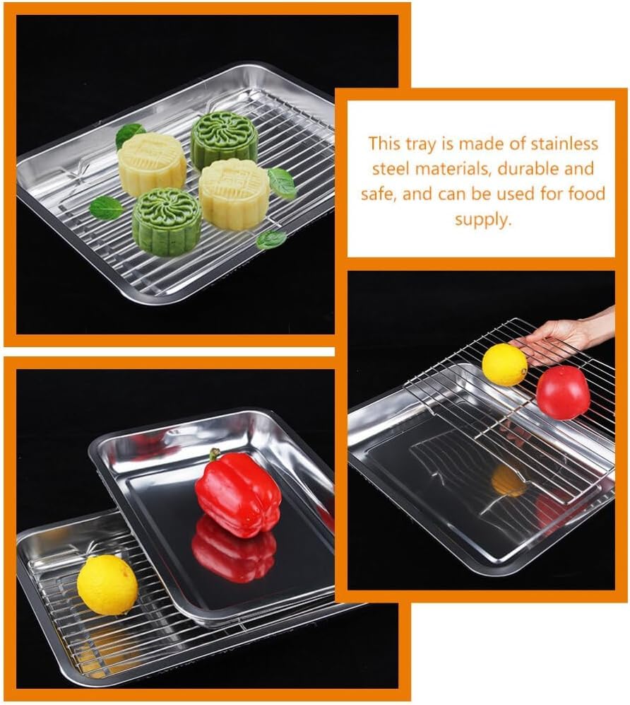 SAMUSAGYA 1 Set Stainless Steel Drain Pan Fried Snack Dish Multiuse Food Plate Fried Chicken Serving Plate Snack Dish Household Food Plate Fried Food Tray Frying Food Tray (24cm X 8cm X 2.5cm) 1