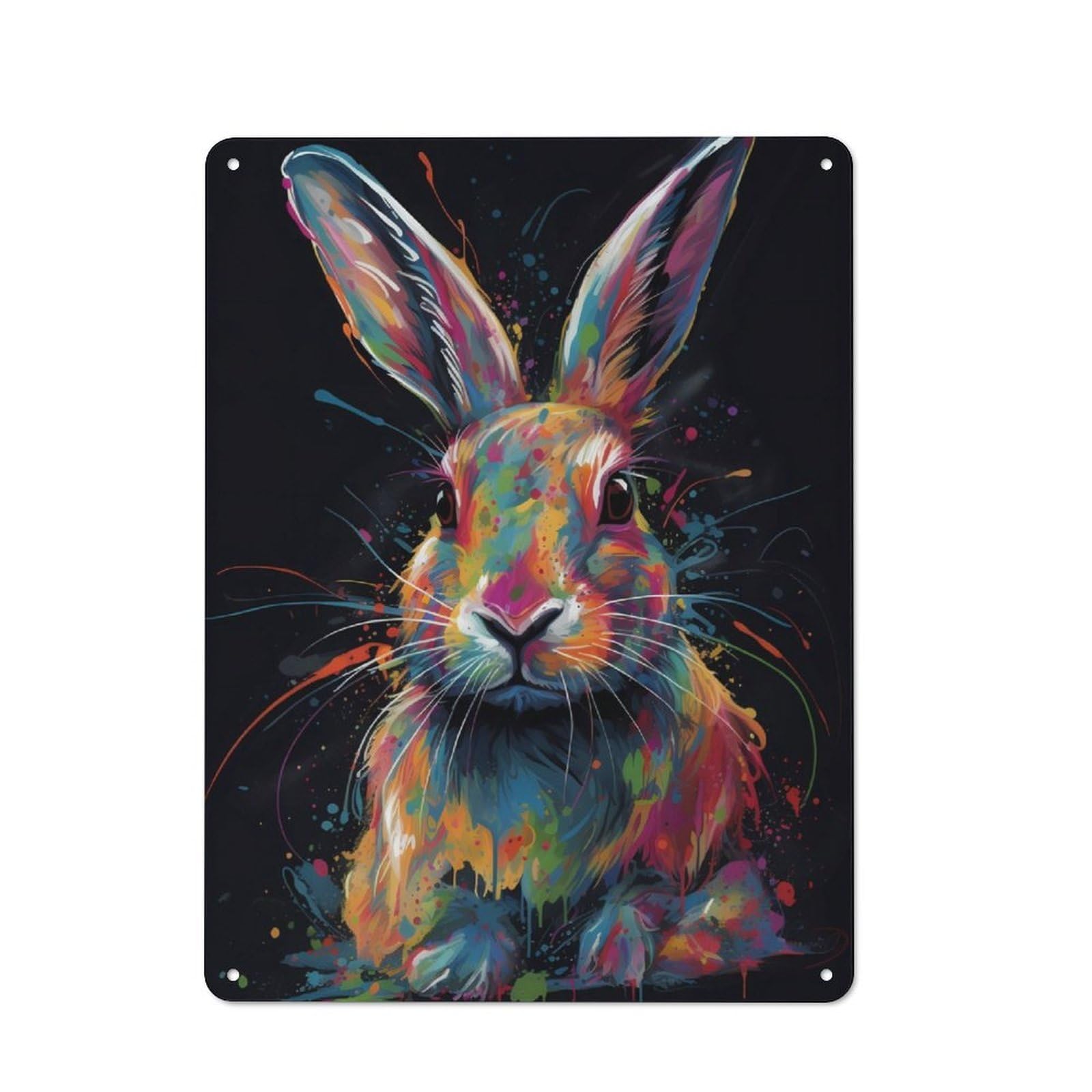 Junmoney Colorful Rabbit With Drips Vintage Metal Sign 40X30cm For Pub Or Café, For Collectors Of Vintage Metal Wall Decor