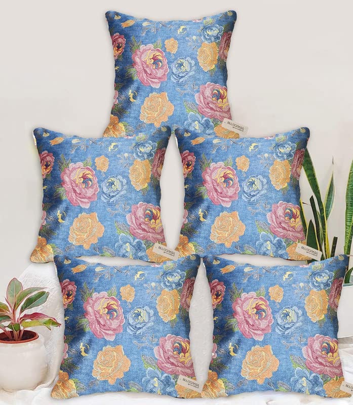 BLUE GRASS HD Digital Floral Print Velvet Cushion Cover - Set of 5 || Design: Embro || Blue || Size: 12x12 Inches. (B0C2N662H2) Amazon Price History, Amazon Price Tracker