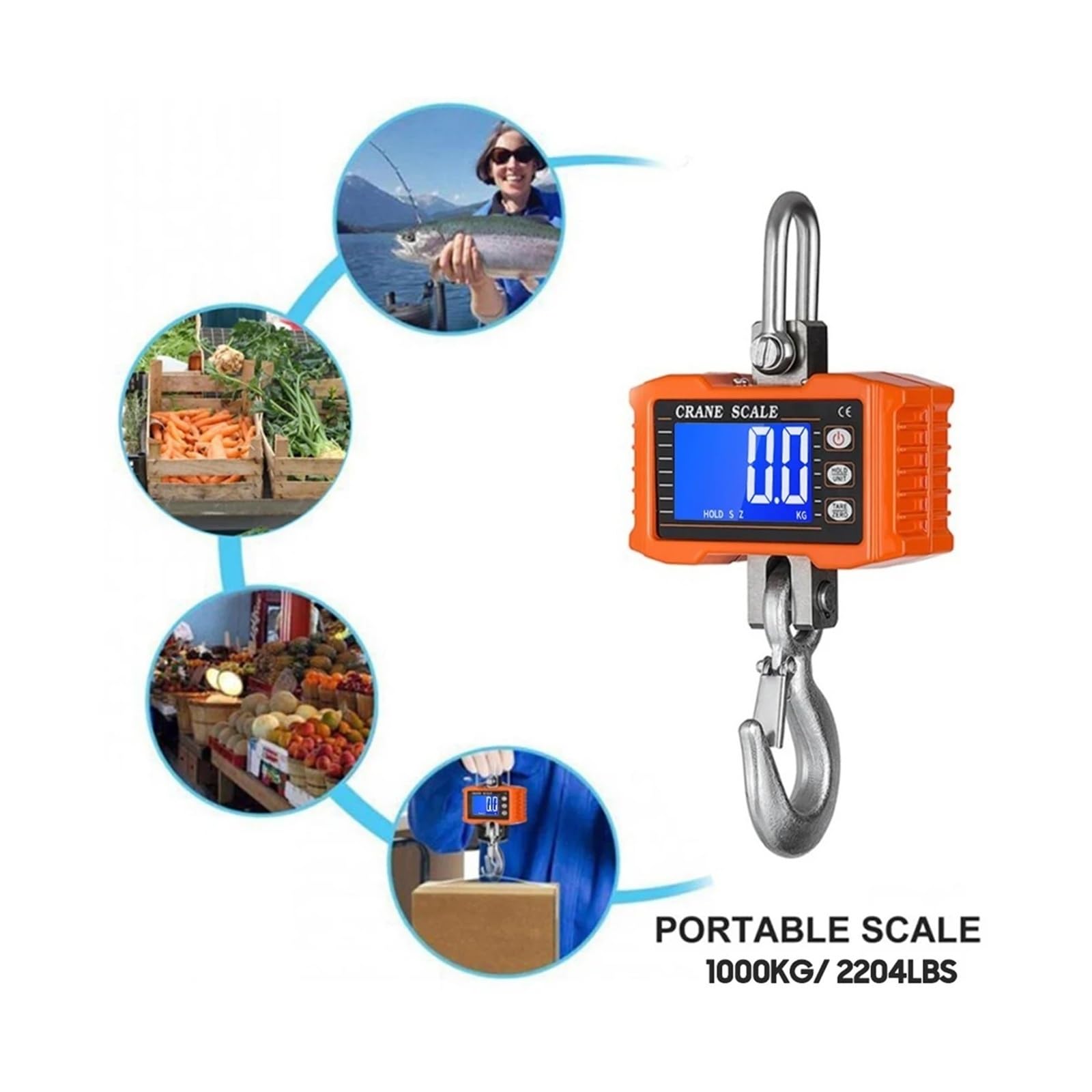 Bilancia sospesa, 1000kg/2204lb Bilancia digitale sospesa per gru | Dotata di display digitale leggibile e struttura robusta per cantieri e sollevamento industriale.