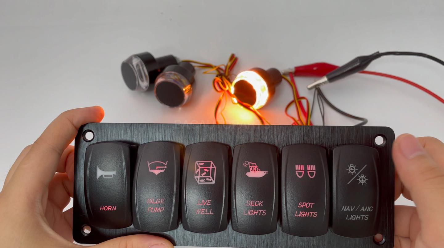 Image of 6 Way Customizable Red Marine Boat Rocker Switch Panel with Aluminum Mounting Housing Pre-Wired Toggle Switch Panel for Car Truck Jeep Van Lorry Pickup RZR Dash Waterproof 12V 24V