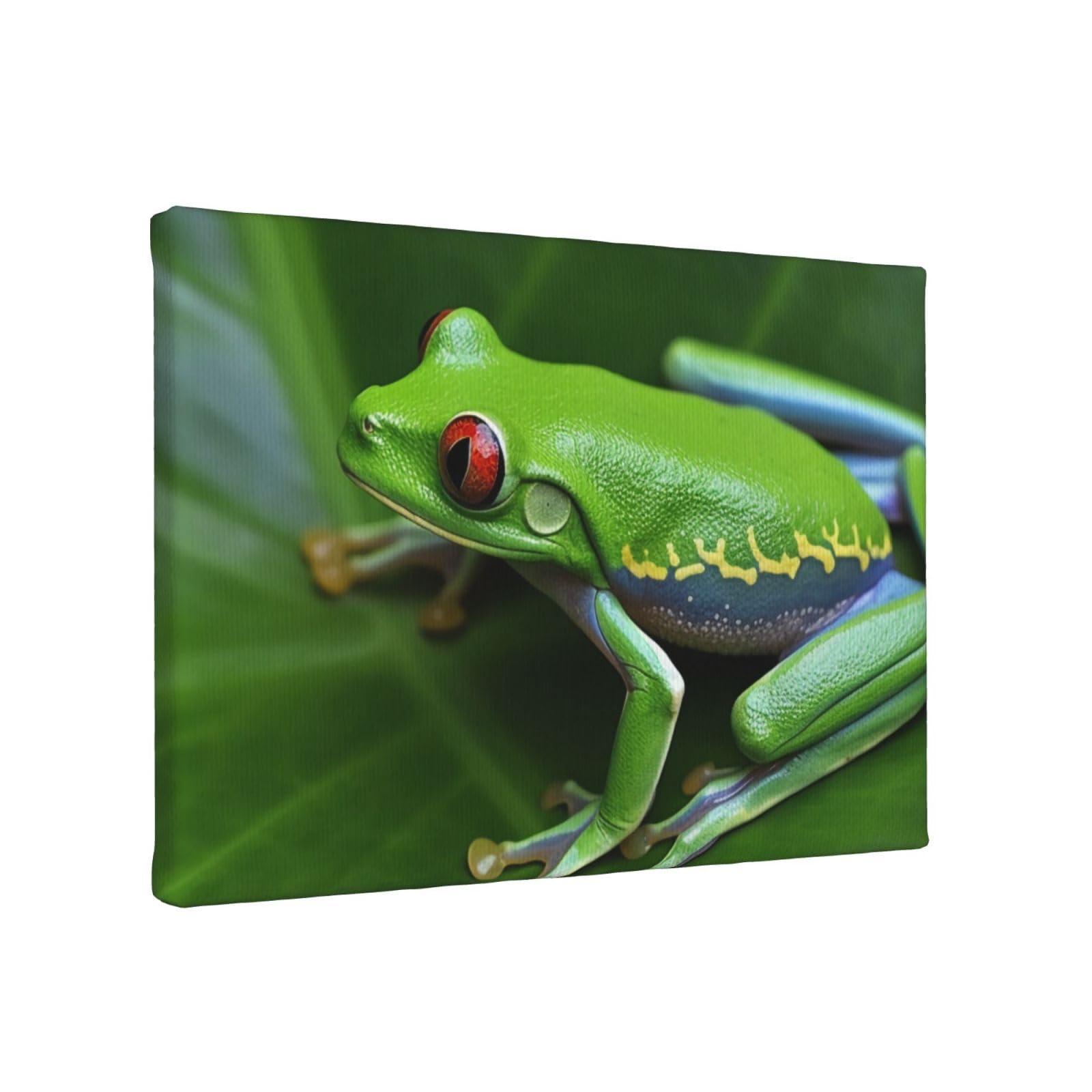 YKLJG Animal Frog Leaves Printed Wall Art Canvas Painting 30x20 CM Wooden Framed Picture Painting Artwork Prints for Bedroom Kitchen Home Office Decor