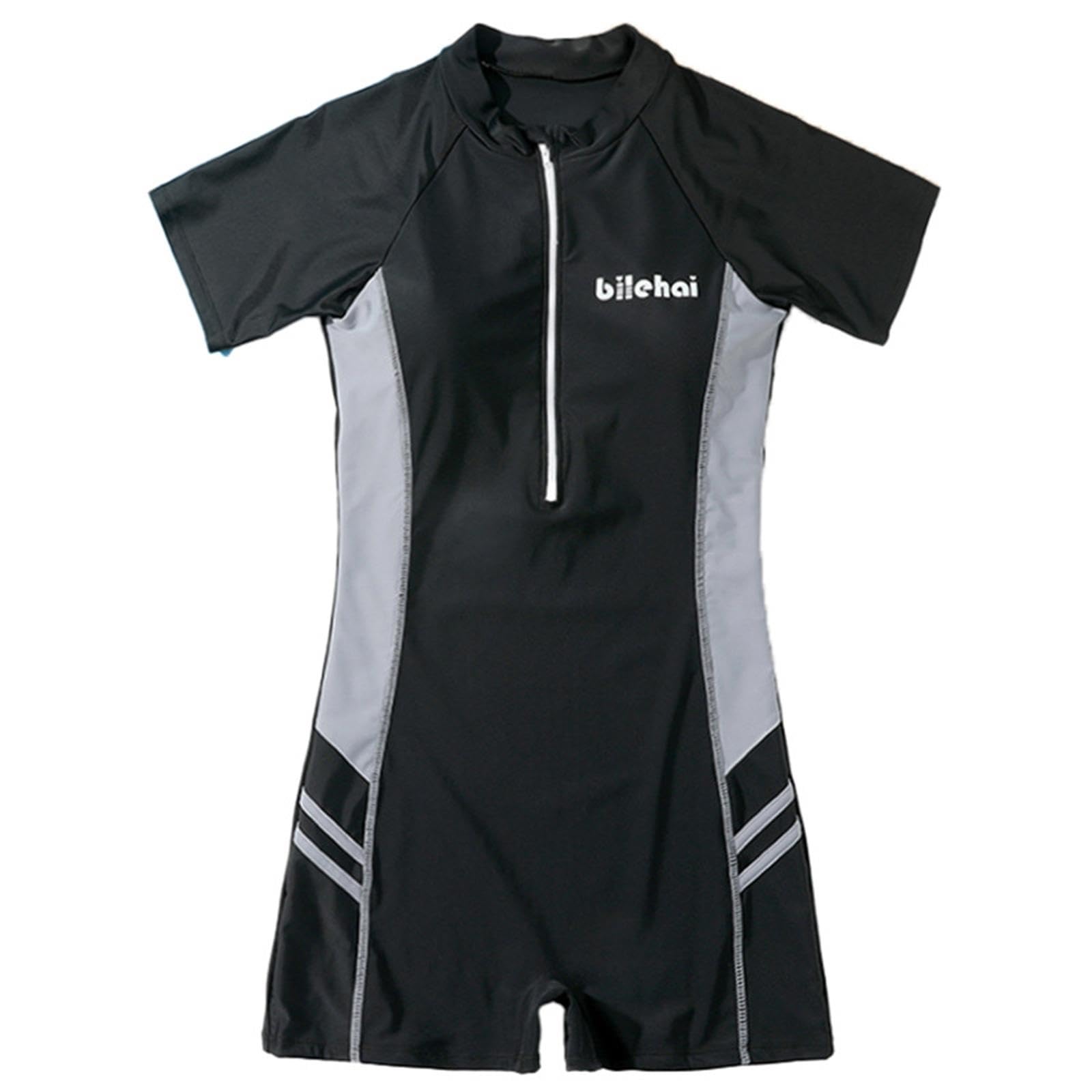 ™ Women Swimsuit Zip Front Snorkeling Suit Short Sleeve Swimming Suit Bodysuit M Black Gray | Swimwear | Womens Clothing-image-42