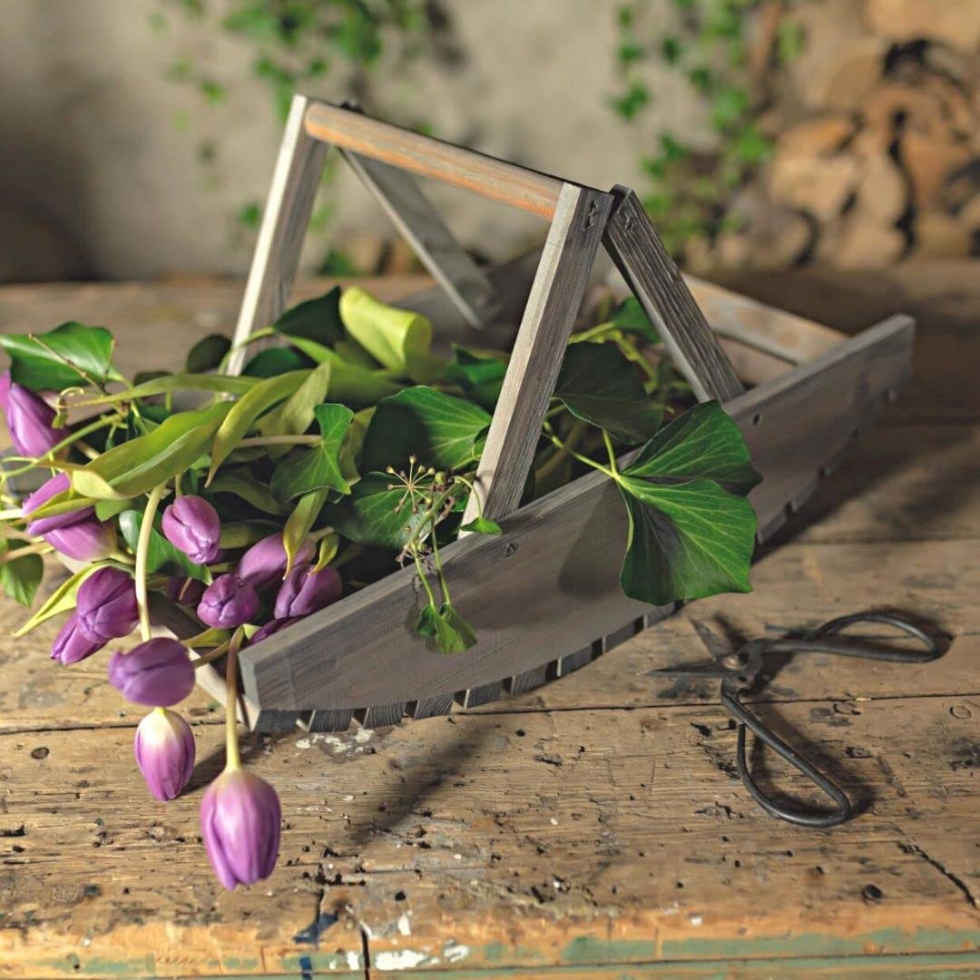 Esschert Design - Cestino in filo metallico con manici in legno