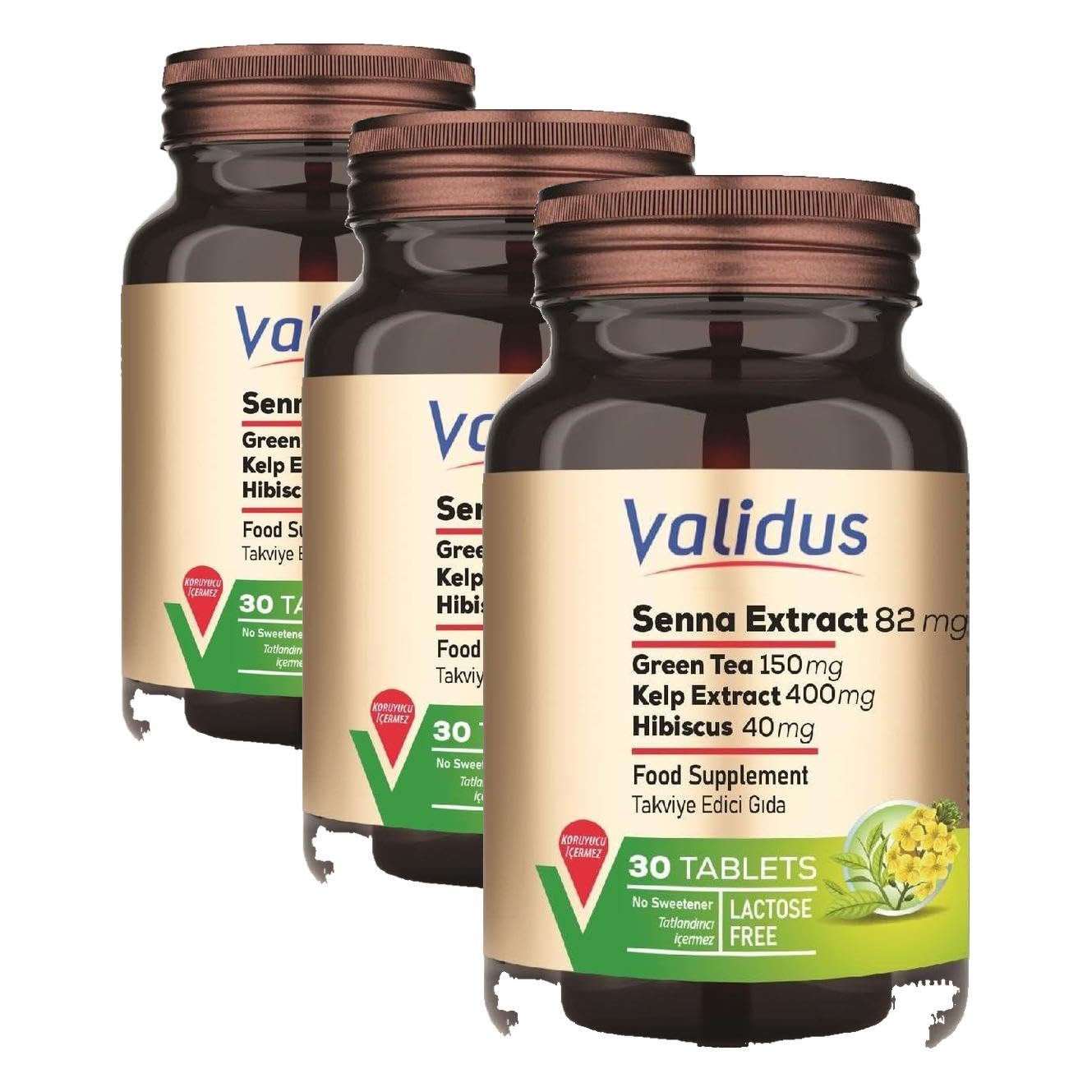 Validus Senna + Hibiscus + Green Tea + Kelp Extract 30 Tablets (3 paketi)