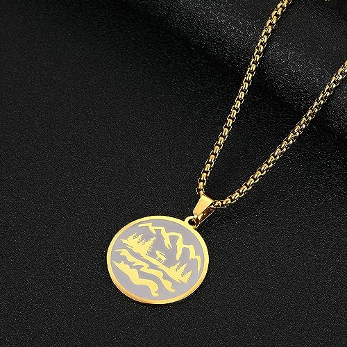 Collier pour hommes montagne médaillon rond ciselé aux finitions bijoux - 2