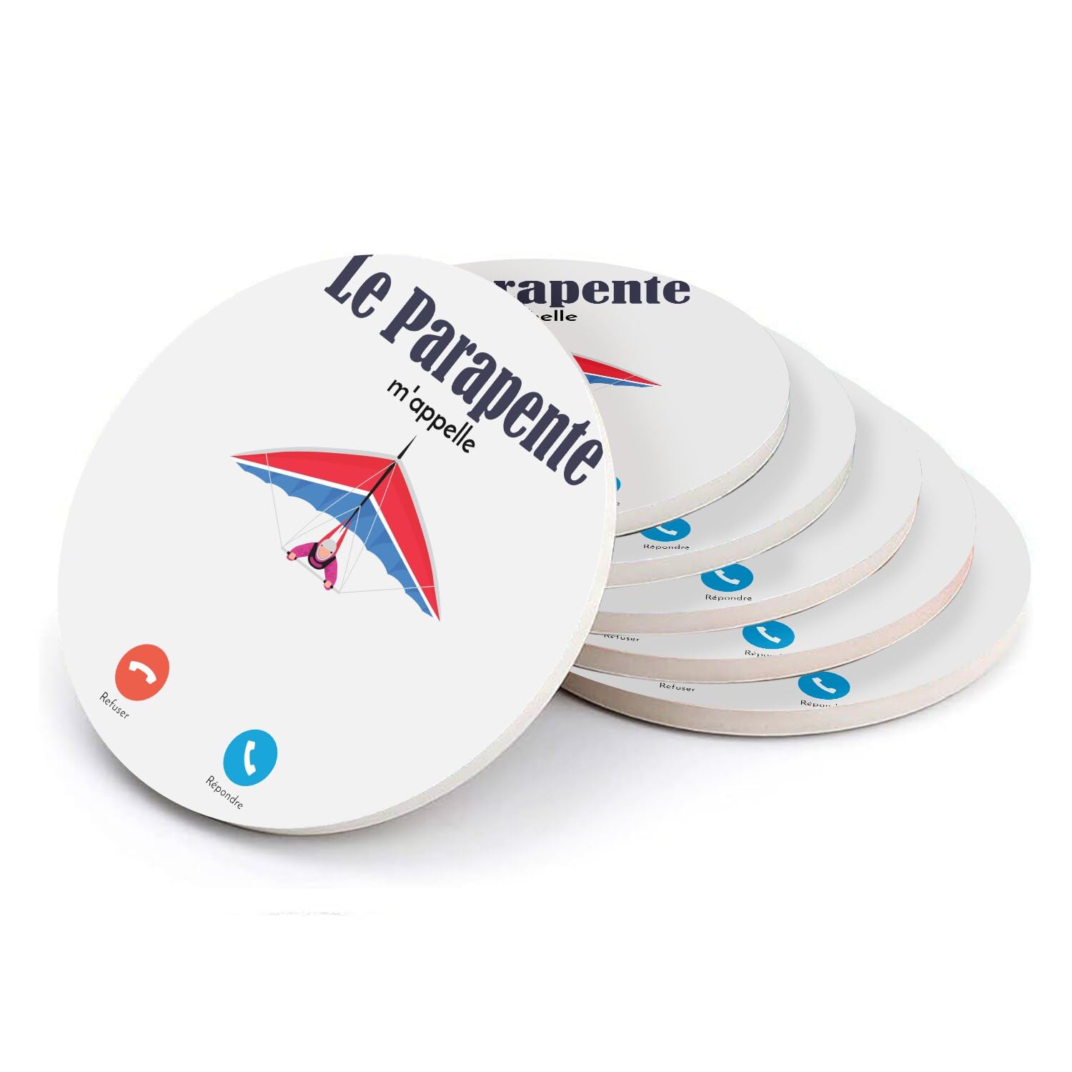 Sous-verre ronds en céramique parapente dessous de verre 108mm sport extrême lot de 6