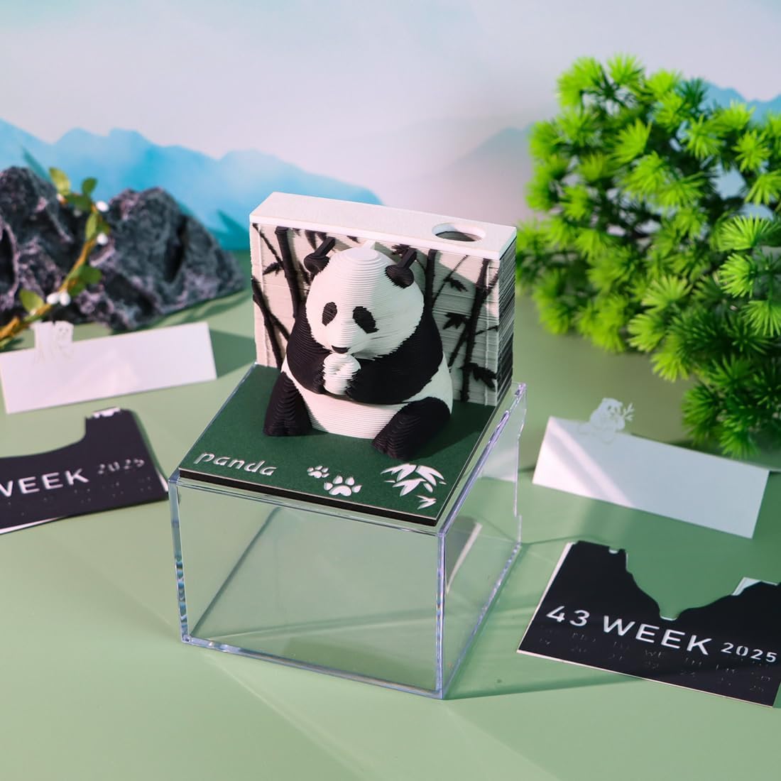 Kalendarz czasowy 2025, kalendarz tygodniowy 3D, artystyczny kalendarz 2025, kalendarz, panda, kreatywny papier do samodzielnego wykonania, rzeźbienie na biurku, sztuka, DIY, kreatywne, samoprzylepne