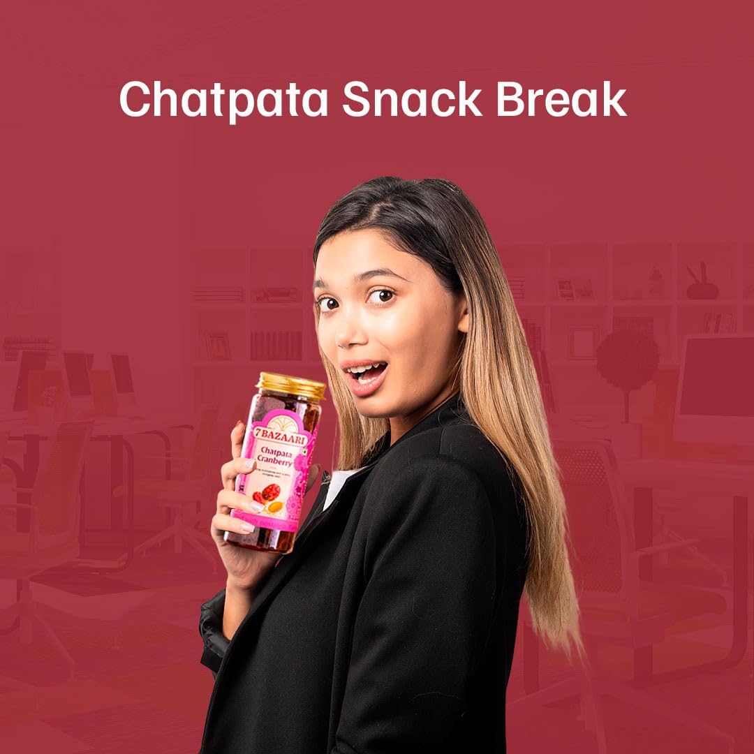 7 BAZAARI Chatpata Cranberry - Premium Spicy & Tangy Dried Cranberries with Chatpata Seasoning, Cumin, Natural Ingredients,High-Fiber, Heart-Friendly Healthy Indian Snack, 180 Gram Pack (Pack of 2) - Image 5 thumbnail