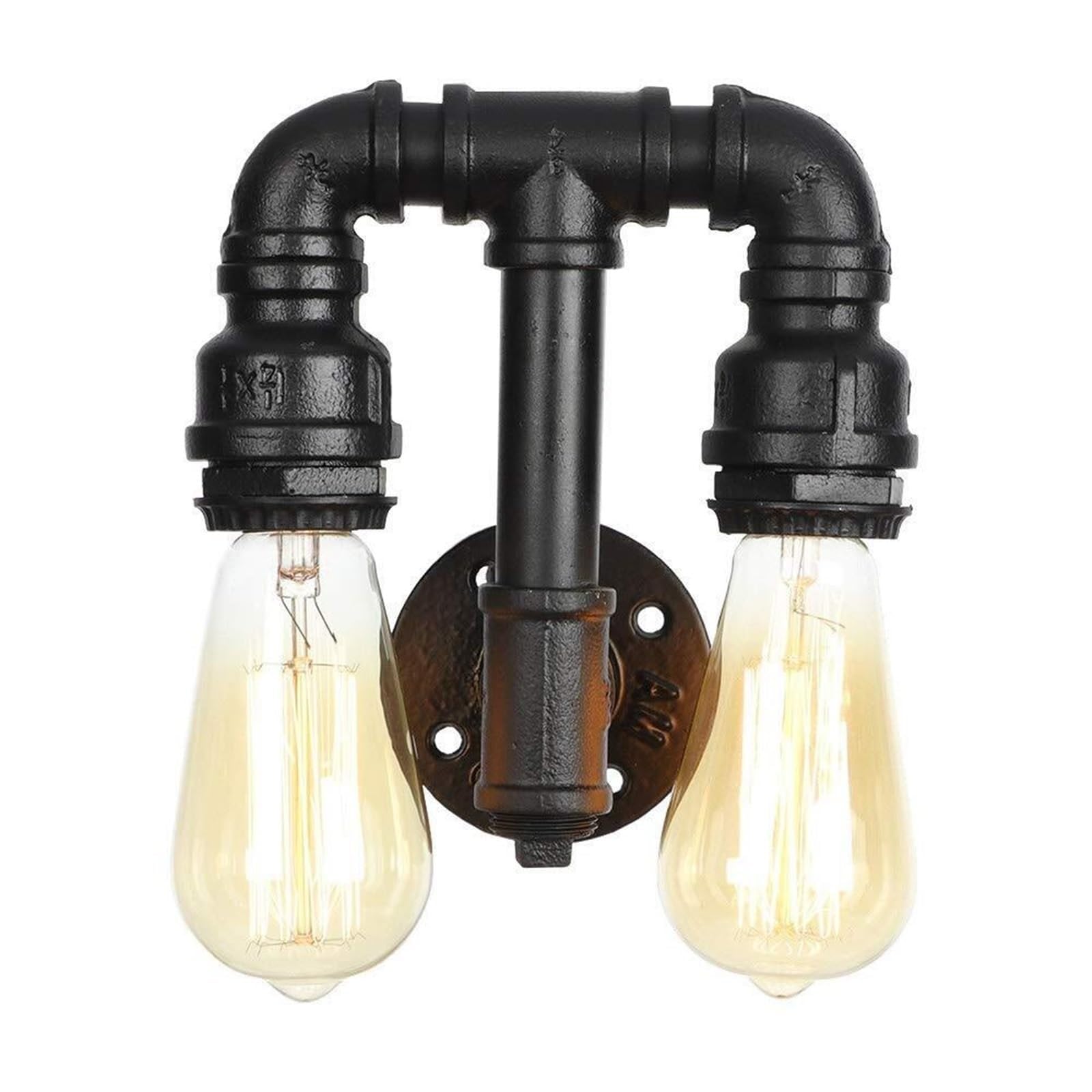 Aplique de pared E27 doble con estilo steampunk en hierro negro para decoración de casas 8