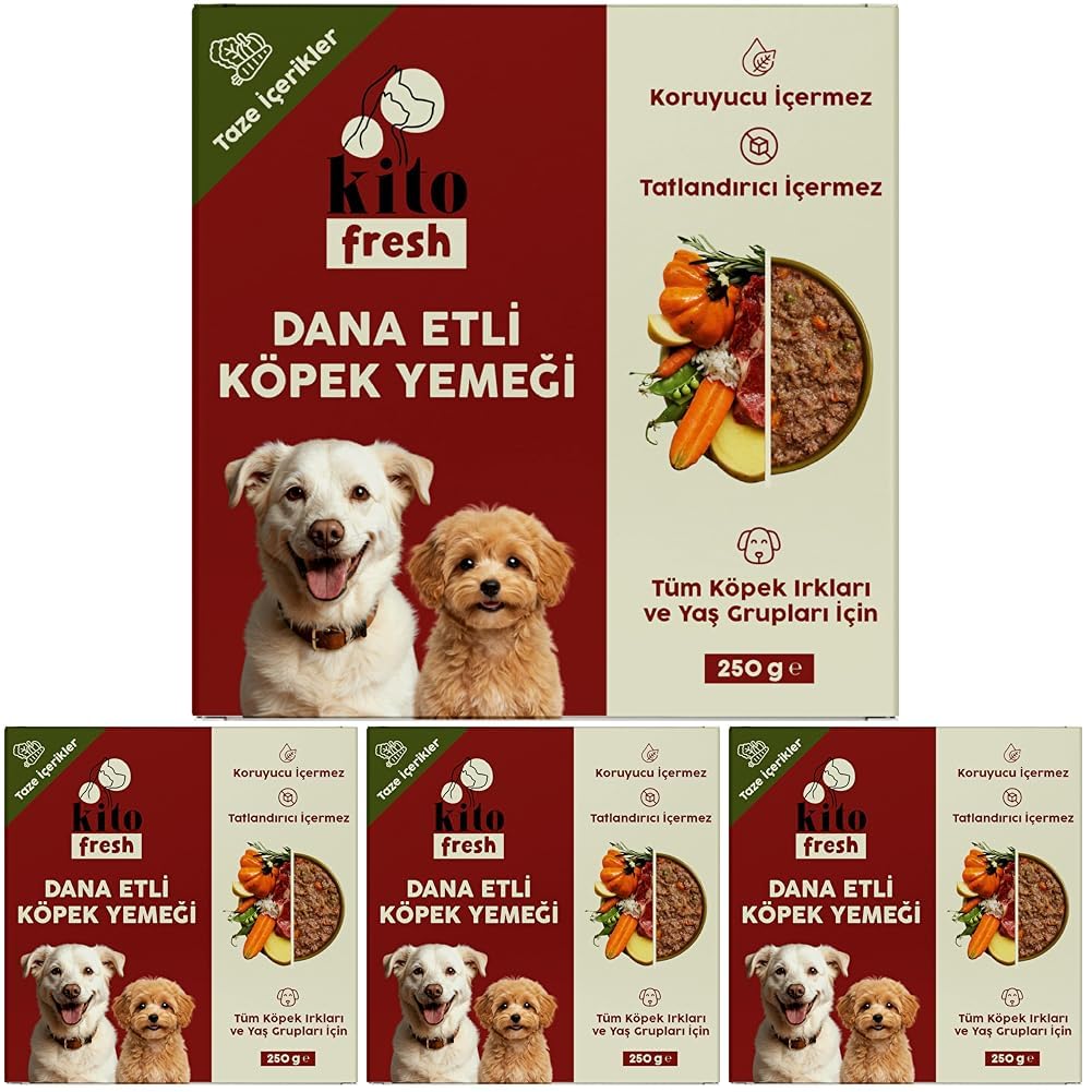 Kito Fresh Dana Etli Köpek Yemeği%100 Taze İçerikli Mama 250 gr (4 paketi)