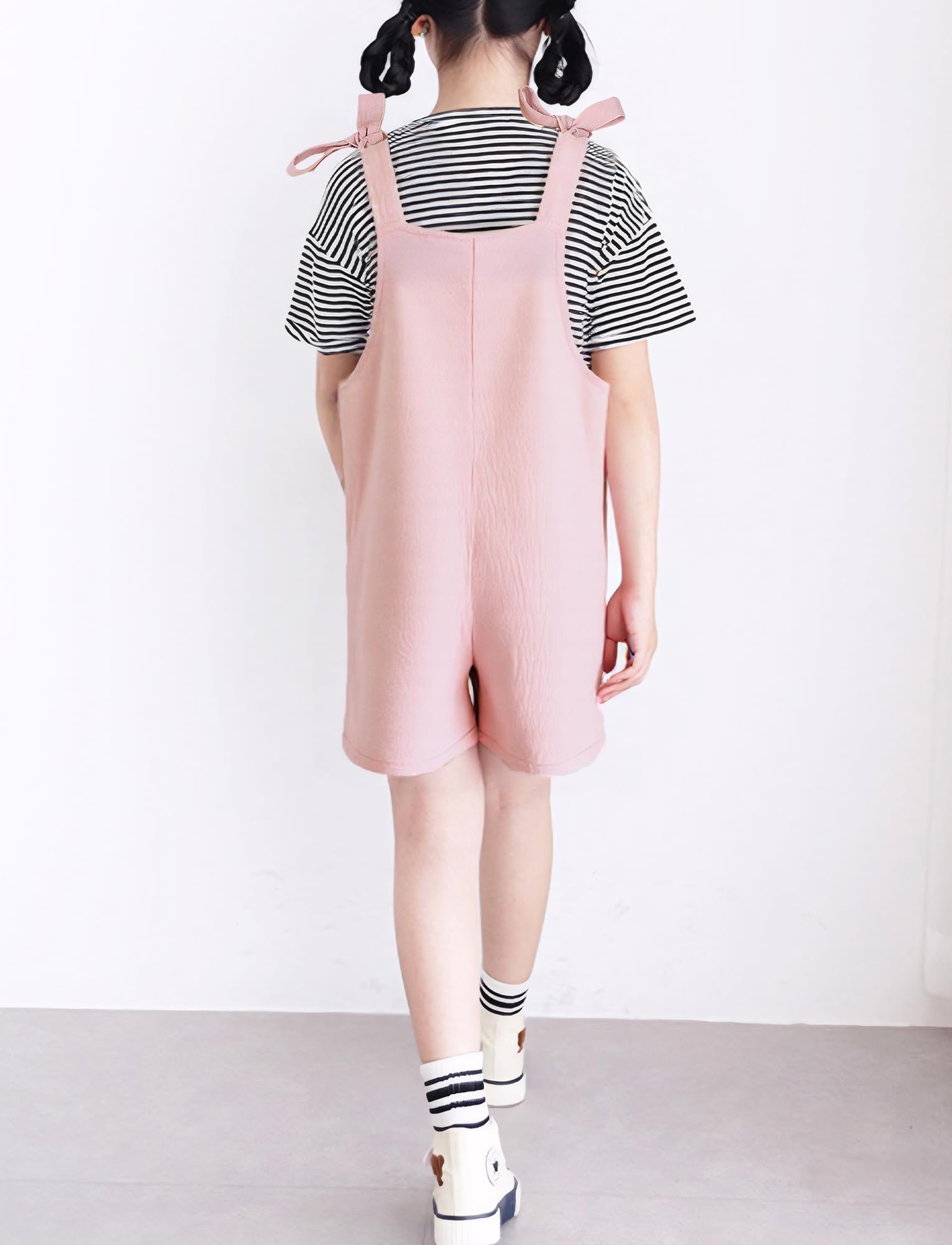 Happy Cherry Salopette Ragazze Tuta Pantaloncini Bretelle Regolabili Comodo Cotone Tuta Estiva Senza Maniche con Tasche Tinta Unita per Bambine 5-14 Anni