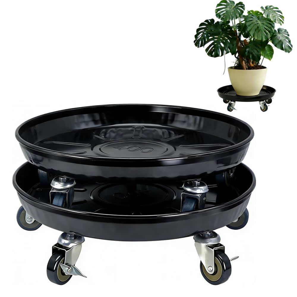 SKAFORZ Rolling Planter Caddy(430lbs Capacity), Heavy Duty Metal Plant Stand with Brake Wheels Plant Dolly Mover Plant Pot Tray Saucer for Indoor