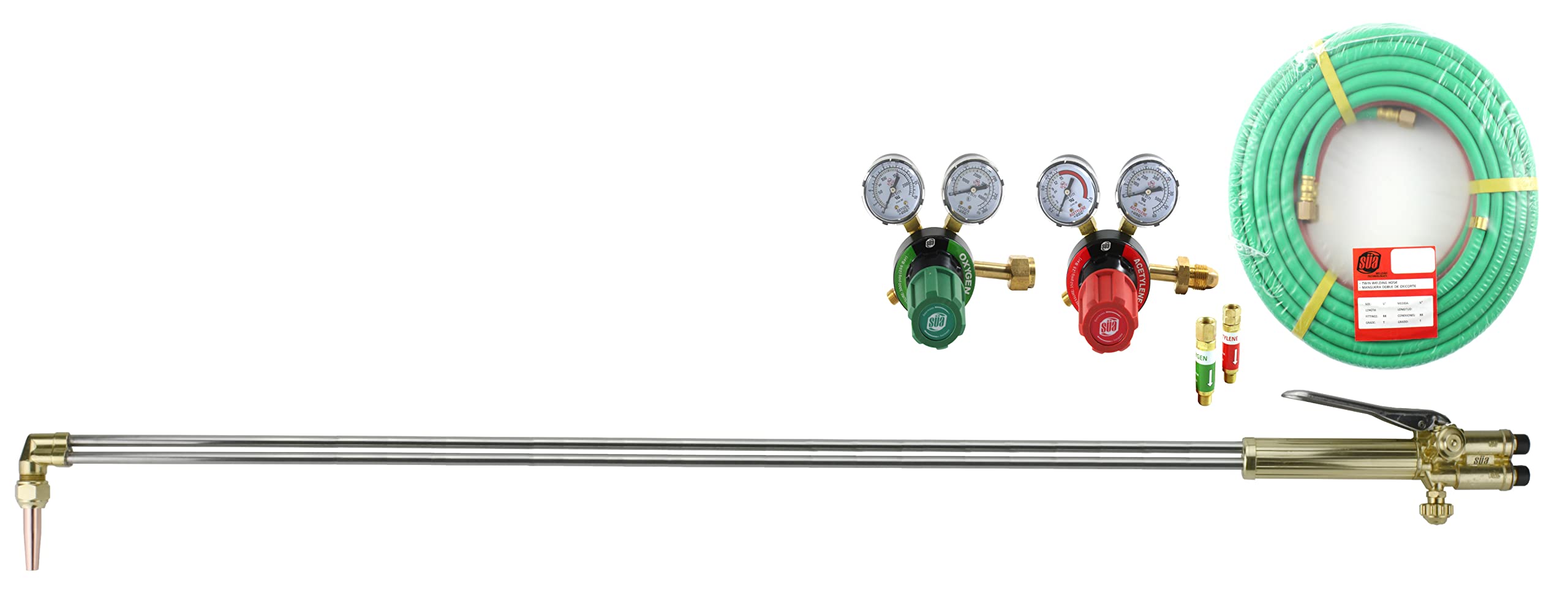 SÜA - 48'' Heavy Duty Straight Cutting Torch 90° Head - Compatible with ST900FC + Regulators + 100 Feet Hose + Cutting Tip and Arrestors (Acetylene)