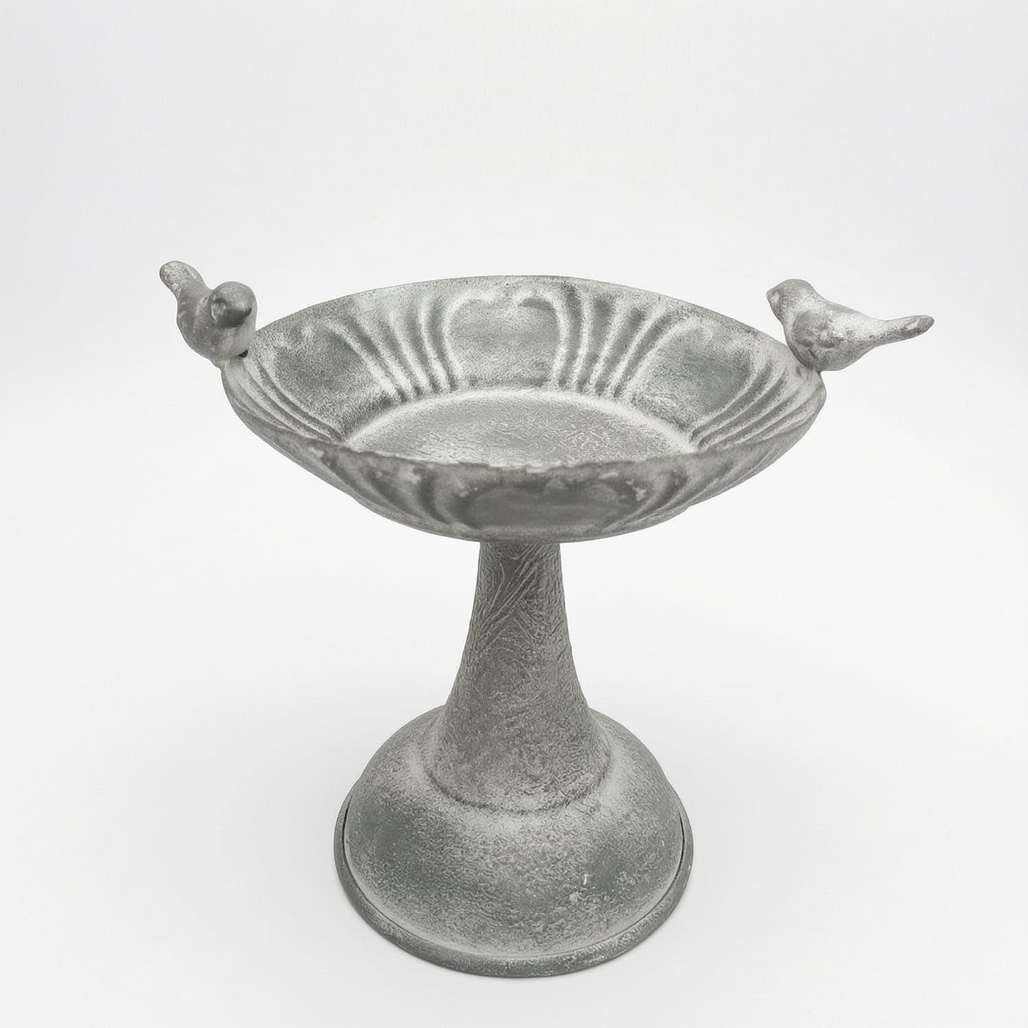 Weathered Decorative Bowl with Birds Lightweight Metal Pedestal Dish Compact Planter Stand Rustic for Decorators, Gardeners, Garden Table, Patio, Balcony, Display Shelf, Two Little Birds Tin-picture-21