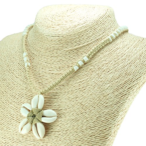 BlueRica Cowrie Shells Flower on Tan Cord Macrame Necklace with Puka Clam Shell Beads3