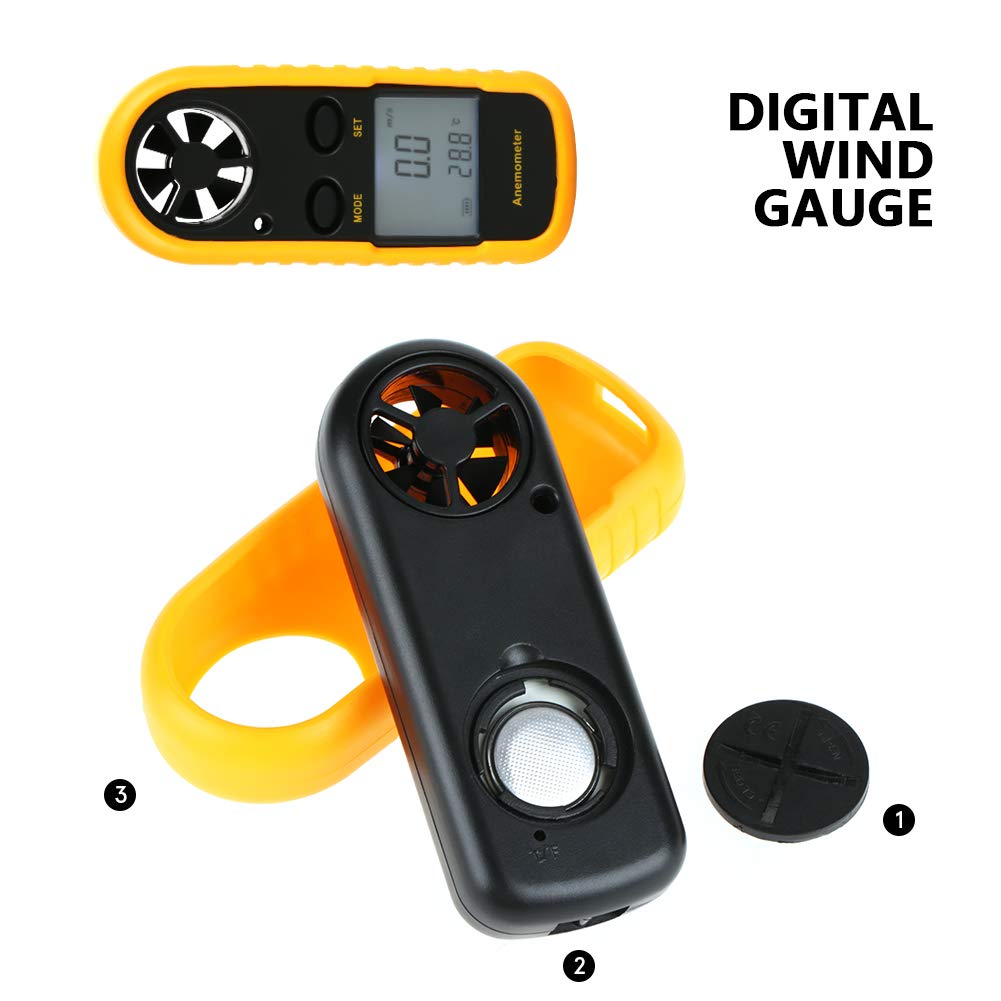 Ausla Anémomètre Numérique Portable, Thermomètre de Rétroéclairage LED, Jauge Précise de Vitesse du Vent pour la Voile, la Pêche et les Aventures en Plein Air
