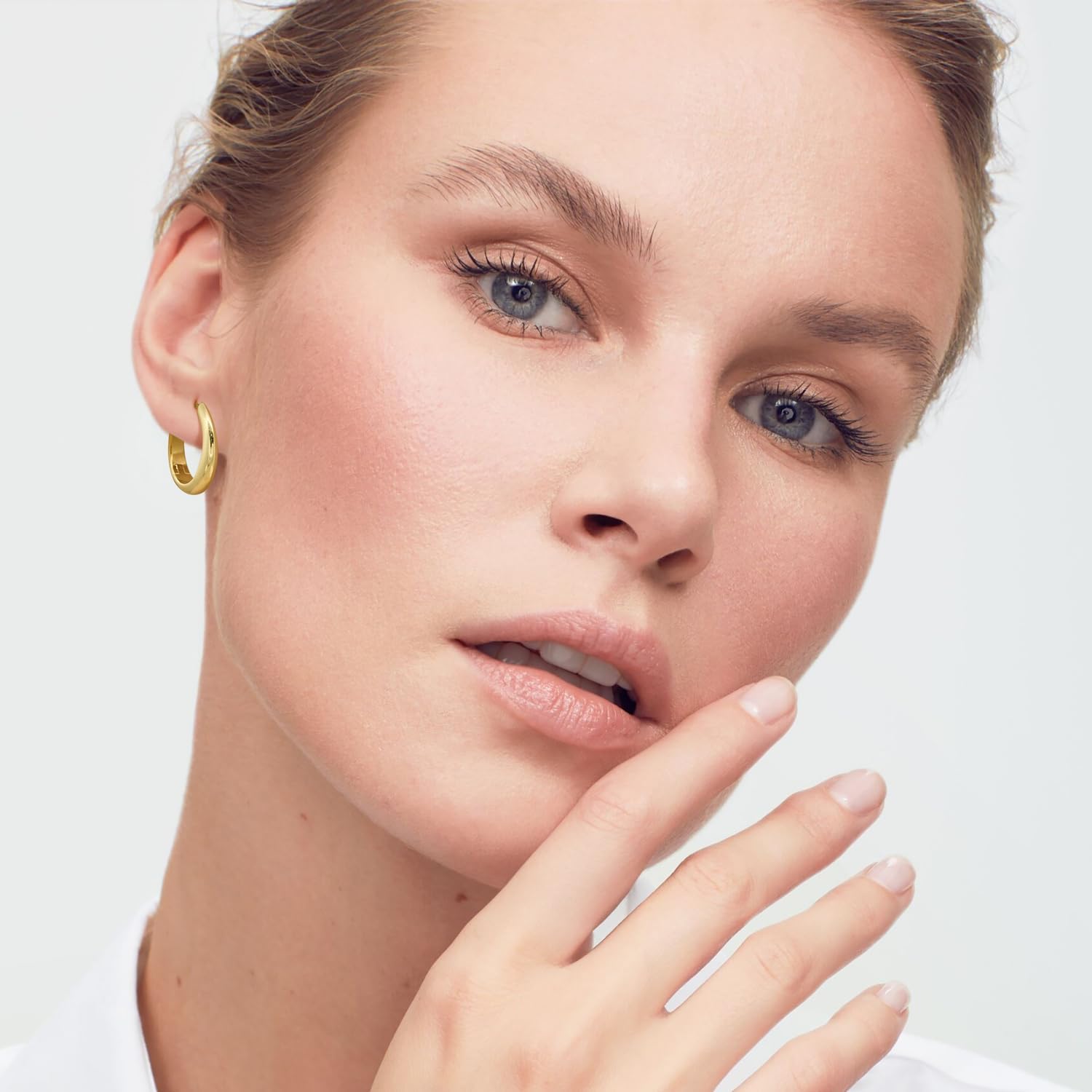 14K Gold Hoop Earrings for Women Gold Hoop Earrings for Women 14K Gold Earring for Womens Hoops Smooth Curve Hoops Earring for Womens 15/18/22mm