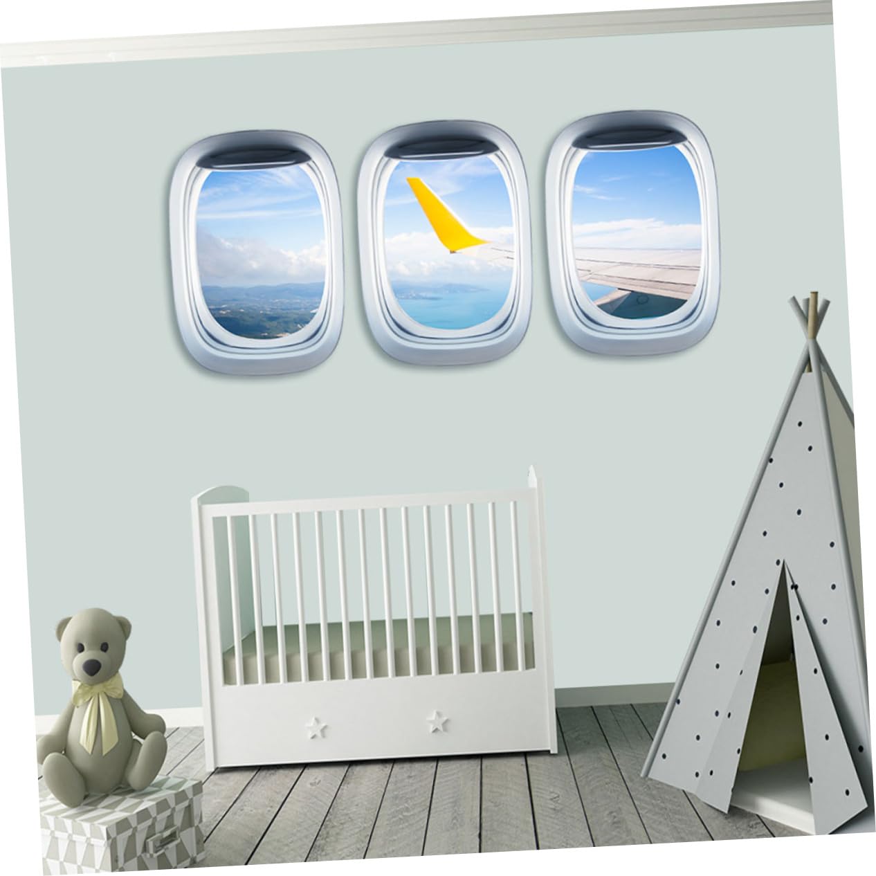 TOYANDONA 3stücke Fenster Wandaufkleber Für Kinderzimmer Selbstklebende Abnehmbare Landschaft Mit Flugzeug Dekoration Für Kindergarten Spielzimmer Und Wohnräume