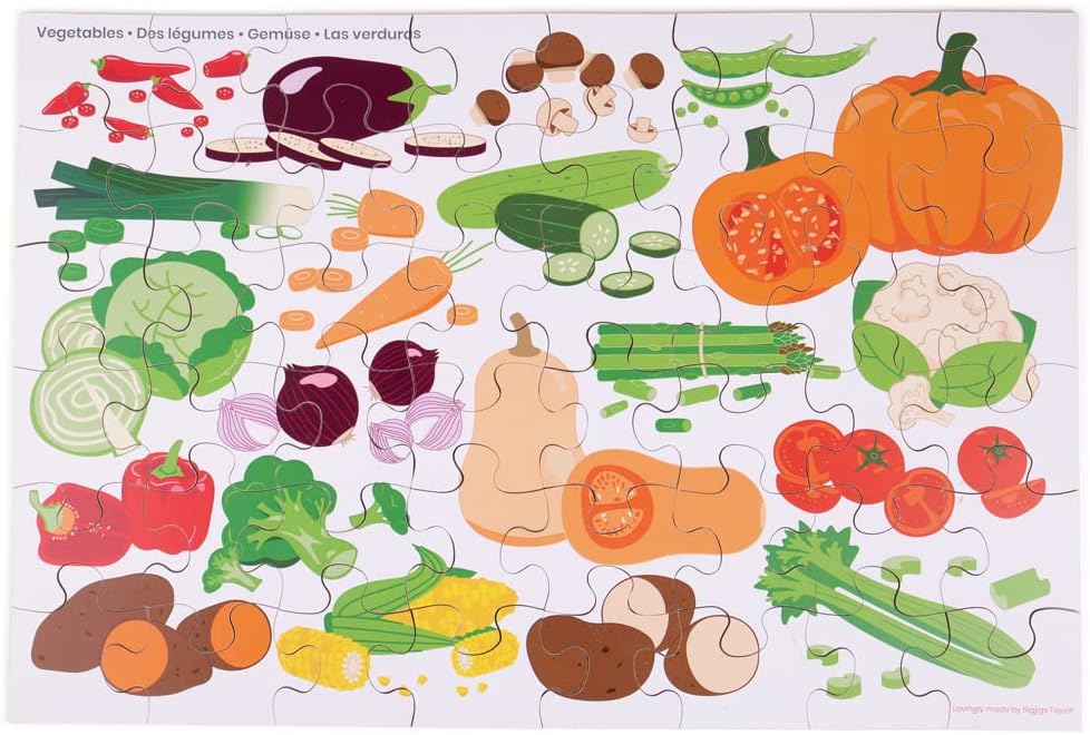 Bigjigs Toys, Vegetables Floor Puzzle, Wooden Toys, 48 Piece Wooden Puzzle, Jigsaw Puzzle, Educational Toys, Childrens Puzzles, Toddler Puzzles, Jigsaw Puzzles for Kids