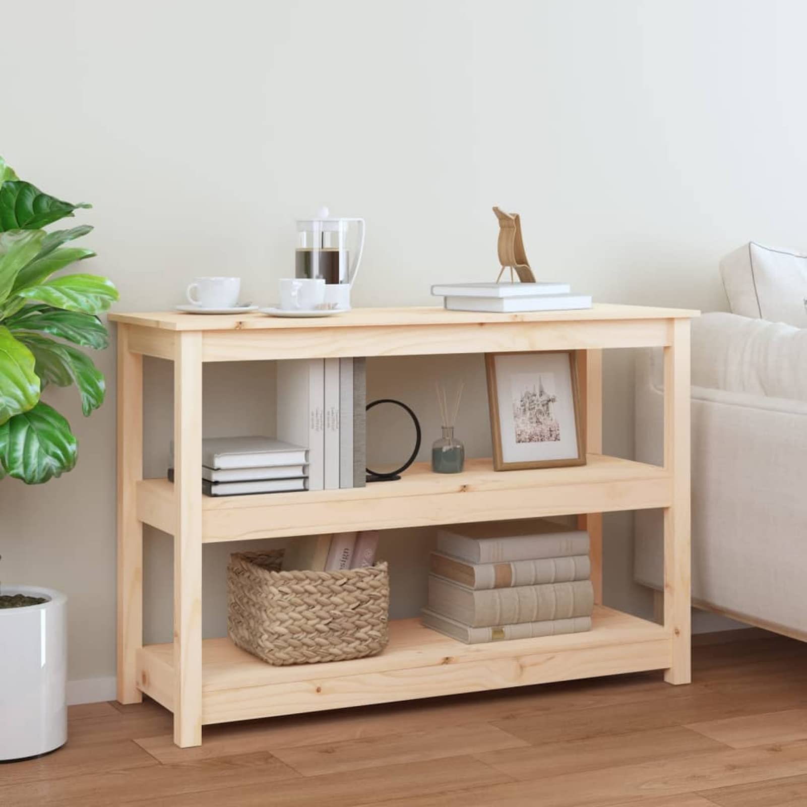 Homgoday Mesa Consola Madera Maciza de Pino 110x40x74 cm Mesas auxiliares de salón,Mesa Consola Recibidor Mueble de Entrada Estrecha Clásica