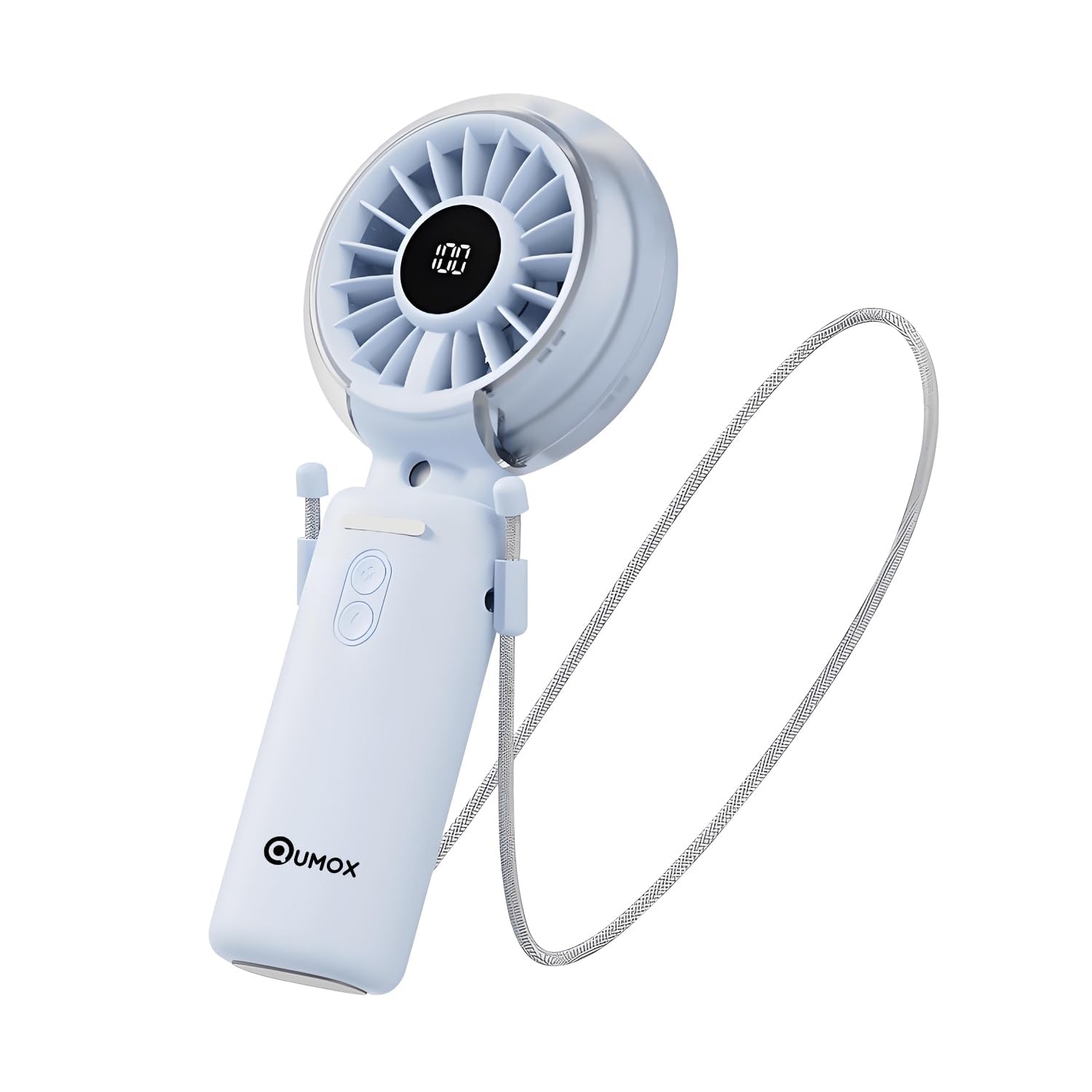 Qumox Handheld Foldable Mist Fan, Portable Rechargeable USB Mini Fan with Nano Mist Spray, Digital Battery Display, 3 Speed Settings, Foldable Desk Fan with Neck Strap for Travel, Office, Outdoor