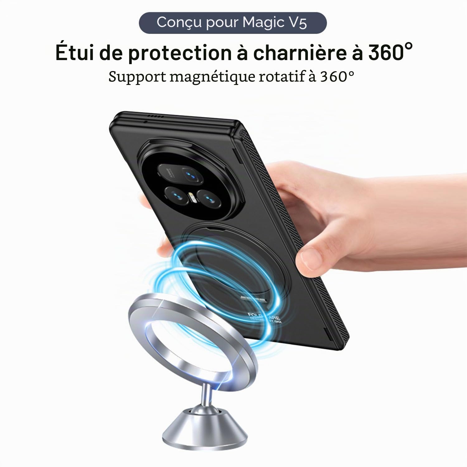 COQUE Étui pour Honor Magic V5 avec Film Trempé, Tout Compris Pliable à Charnière,Housse de Téléphone Pliante pour Honor Magic V5 5G-Noir