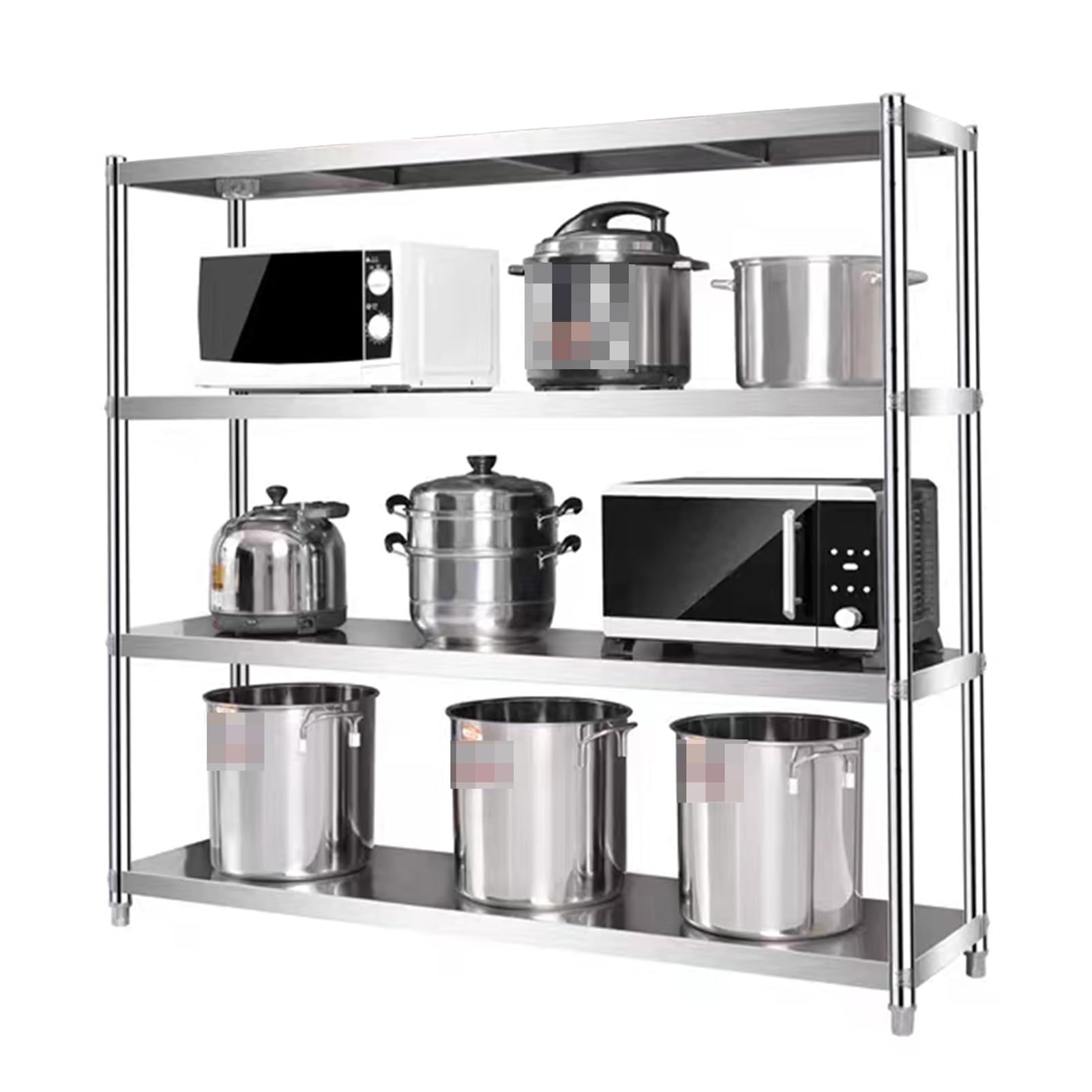 Scaffalatura in acciaio inox resistente, scaffale a 4 ripiani per cucina, garage, ufficio, ristorante e magazzino, design durevole e versatile