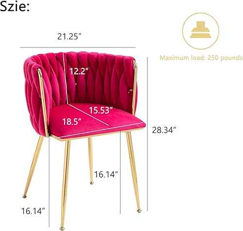 Miniatura 43 de Nrizc Juego de 2 sillas de comedor tejidas, sillas de comedor tapizadas de terciopelo con patas de metal dorado, sillas decorativas modernas para