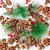 Cllayees 180 PCS Artificial Pine Cones Pine Branch Set, Fake Natural Pinecones Acorns Red Berries...