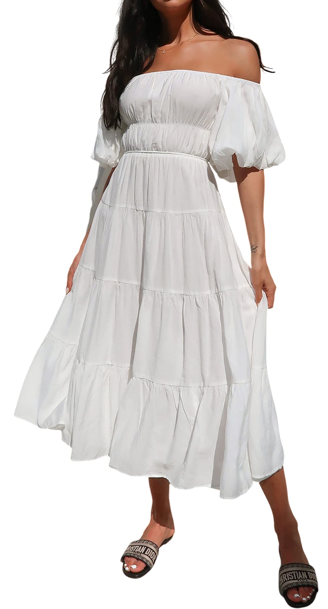 R Vivimosoff Shoulder Dresses For Women Summer Puff Sleeve Empire