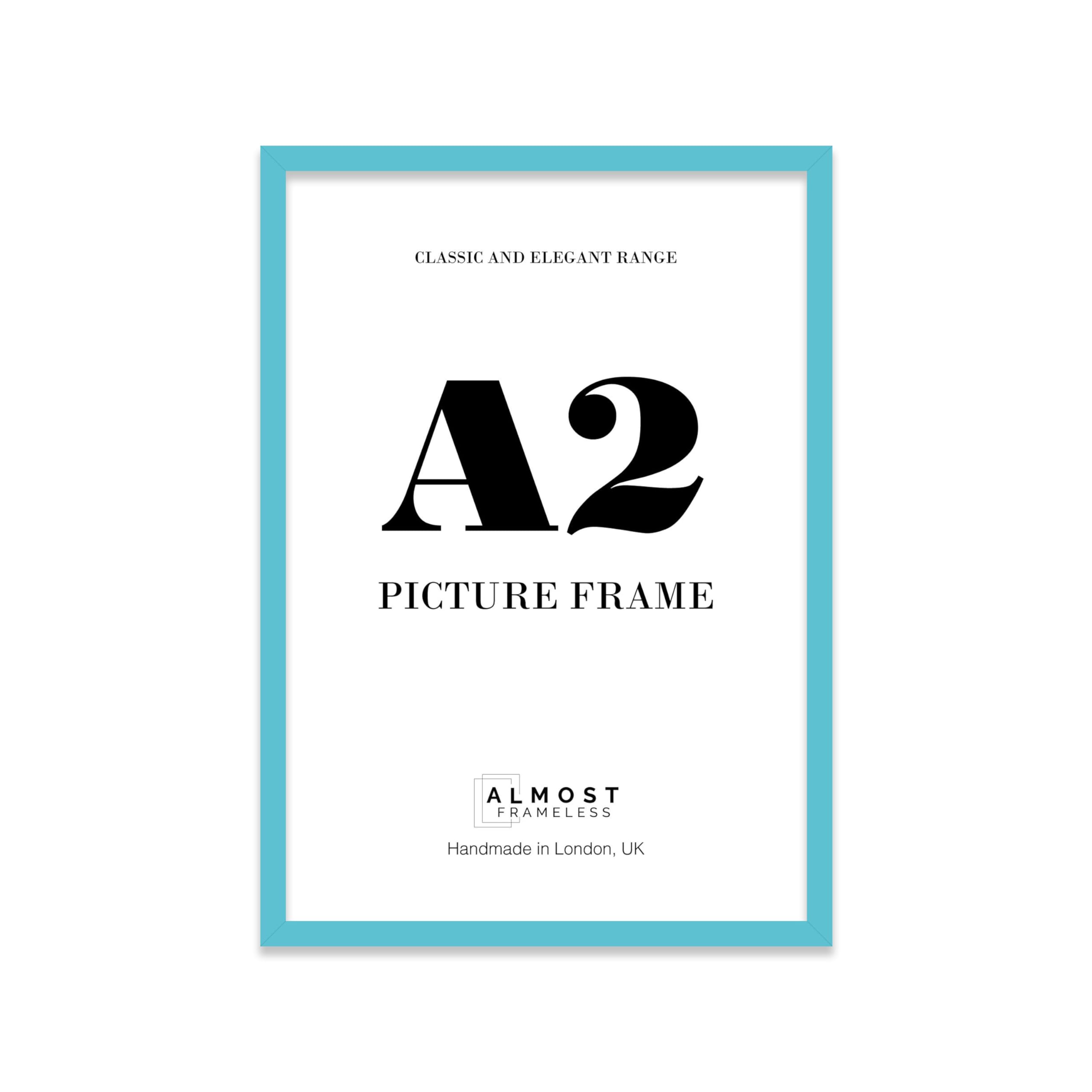 Almost Frameless Turquoise A2 Picture Frame Fits A2 (42 X 59.4Cm - 16.5 X 23.4In) Poster, Photo, Artwork, Or Print. Thin Edge Slim Frame Portrait And Landscape Display With Wall Hooks