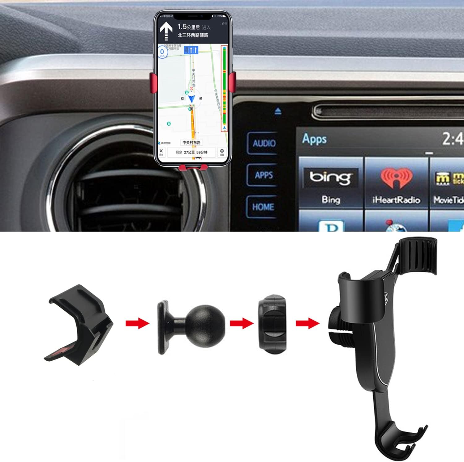 ITrims Car Phone Holder for Toyota Tacoma 2016-2022 Car Dashboard Mount Cell Phone Cradles Adjustable Phone Stand Holder Universal Compatible with Most Smartphones (Black)