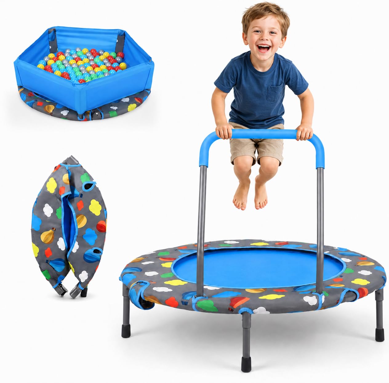 3-in-1trampolin Kinder mit Bällebad (100 Bälle), Kleinkind Trampolin