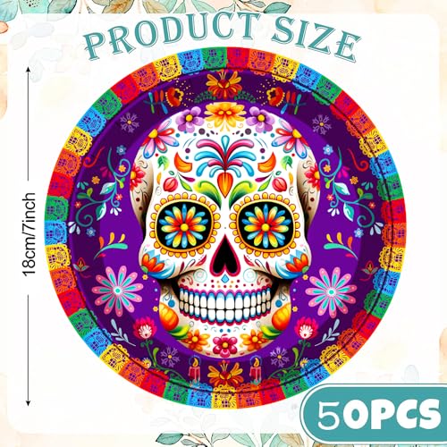 50 Platos de Papel Día de los Muertos 7 Pulgadas Morado miniatura 2