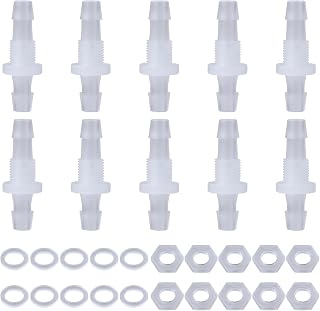 10 Packs 1/4 Thru-Bulk Bulkhead Plastic Hose Barb Fittings Plastic Hose Barb Fittings 1/4" Pipe Connector Fittings for Aquarium Fish Tank Garden Laboratory