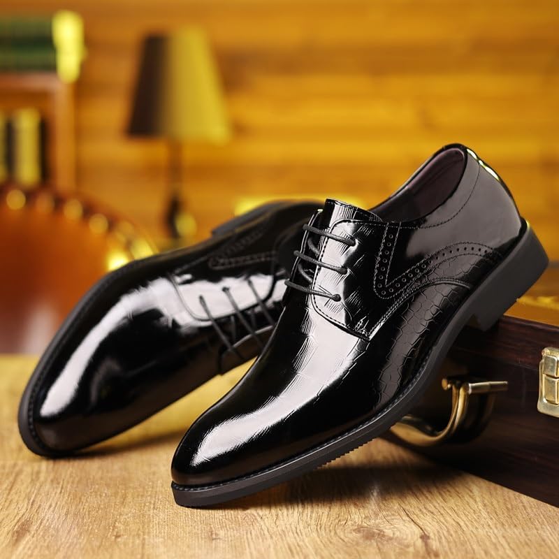 Men's Oxford Shoes Leather Shoes Classic Dress Shoes Black Lace Up Clear Texture Wedge Flat Anti Detachment Non Slip Wear Resistant Sweat Absorbing Breathable