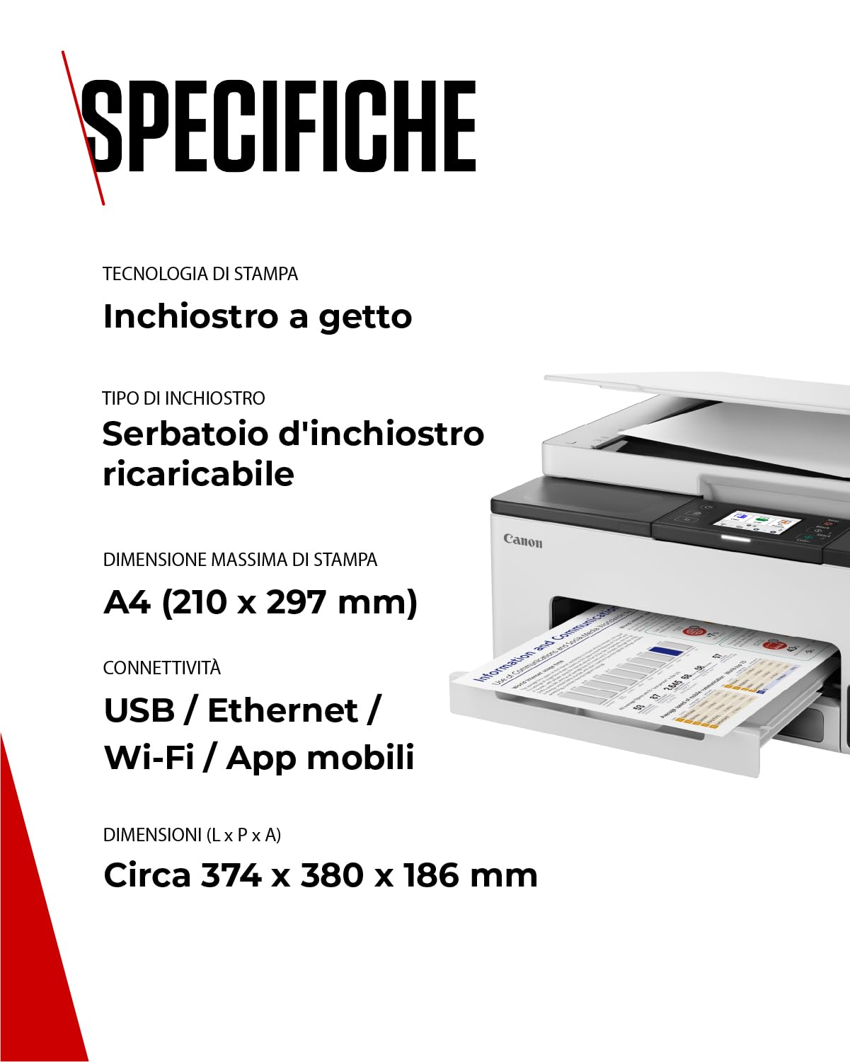 Canon Stampante WiFi per Casa e Ufficio MAXIFY GX1051 - Stampante Multifunzione MegaTank con Scanner e Fotocopiatrice per Casa | Connettività WiFi, Ethernet e USB | Include 6 flaconi di inchiostro