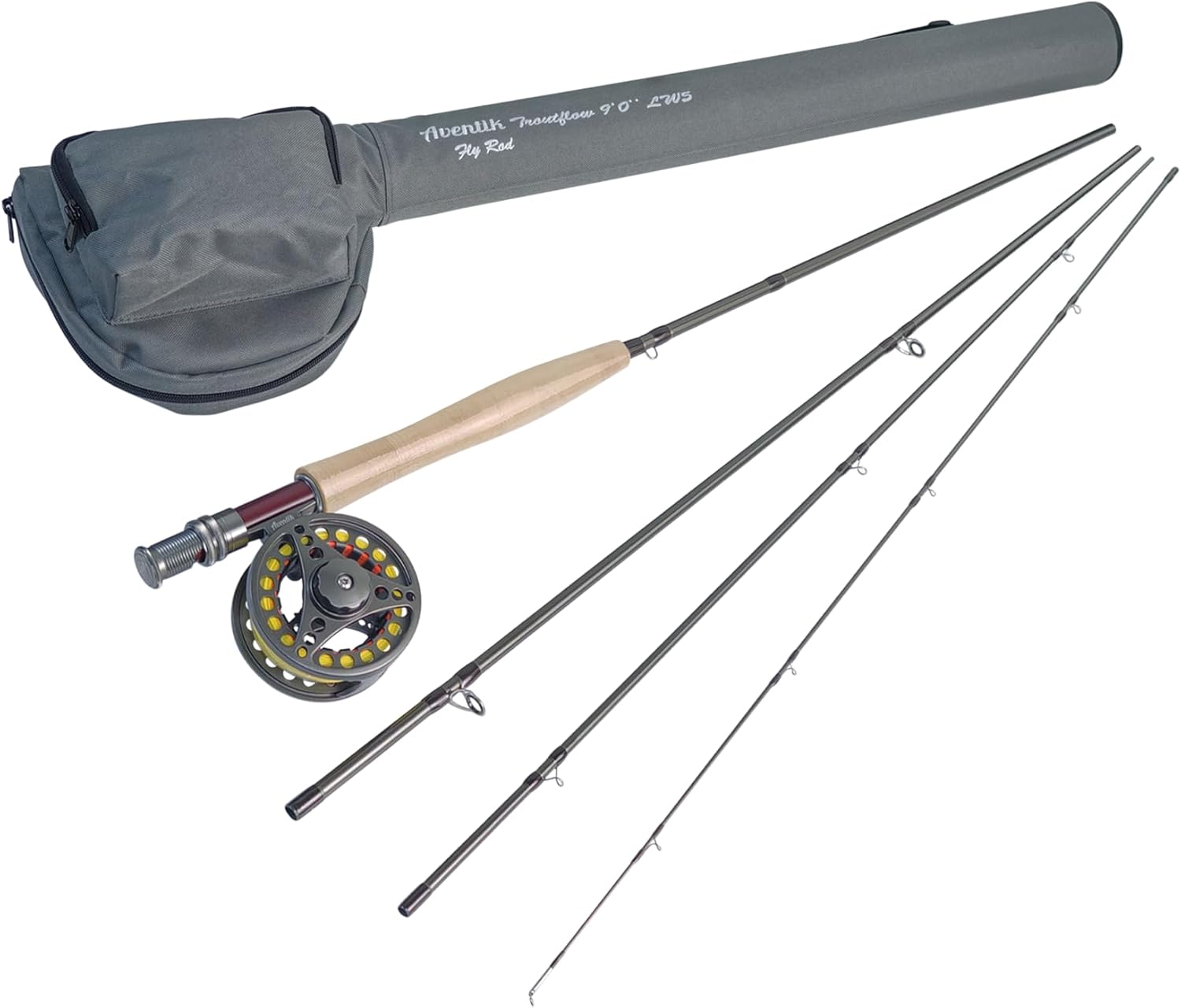 Aventik TroutFly Series Fly Fishing Rod, Carbon Fiber Ultra-Fast Action, Ultra-Portable 4-Piece Trout Rod with Cordura Rod Tube, 9’/9’6”/10’, LW4–9 Options