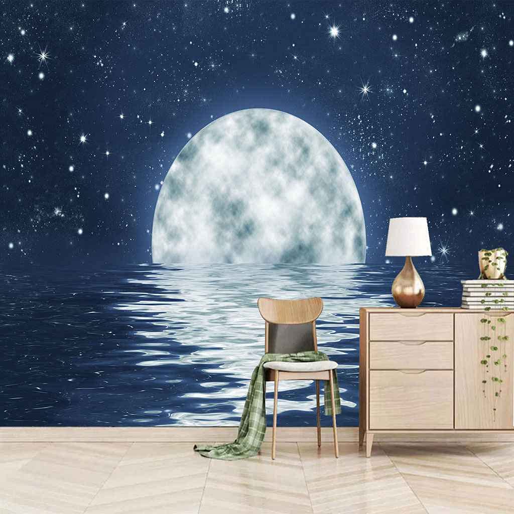 Papier peint photo auto-adhésif 3D ciel étoilé lune pour chambre enfant