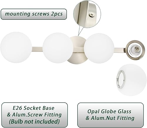 Miniatura 4 de Lámparas de tocador de baño, modernas 4 luces de globo de pared, iluminación de níquel cepillado, lámpara de montaje en pared de porche para baño,